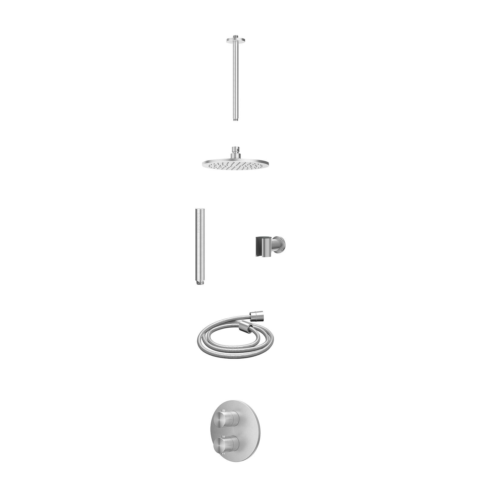 IVY Concord Regendoucheset inbouw 2-weg RVS316 - 20cm medium - plafond 30cm - wandhouder - staafhanddouche - excl. inbouwbox - RVS geborsteld