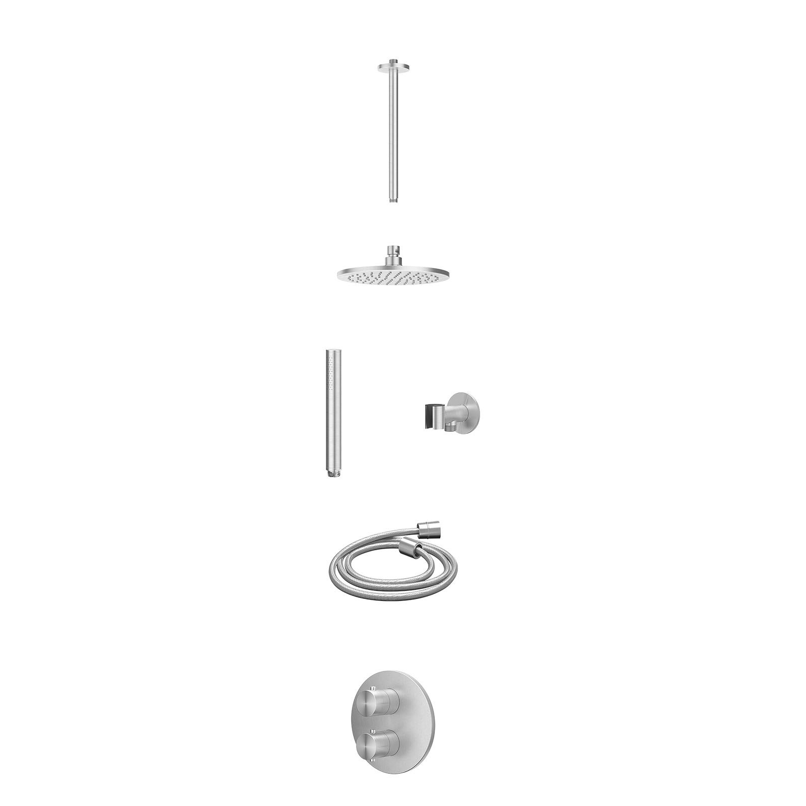 IVY Concord Regendoucheset inbouw 2-weg RVS316 - 20cm medium - plafond 30cm - glijstang - staafhanddouche - excl. inbouwbox - RVS geborsteld