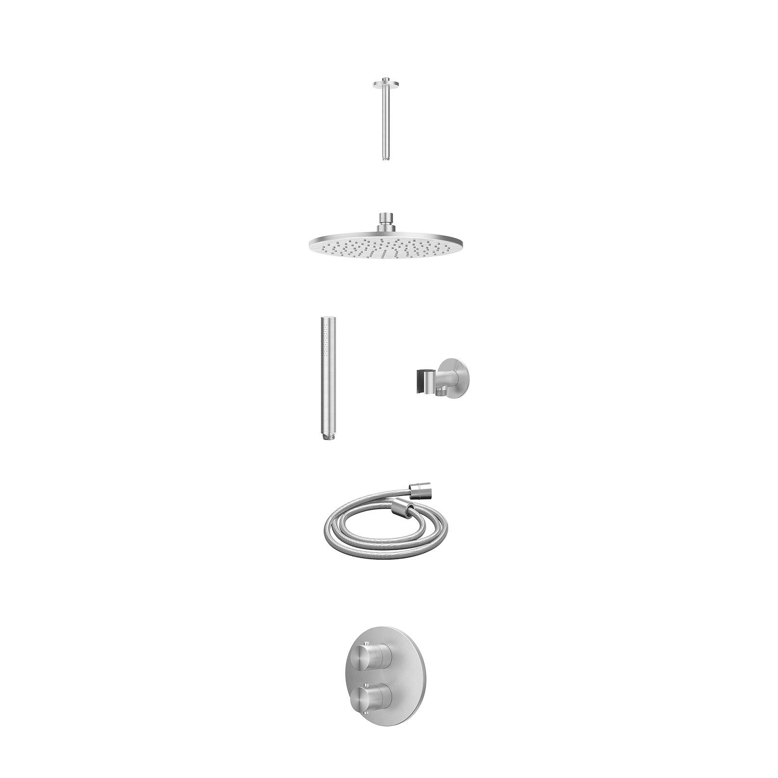 IVY Concord Regendoucheset inbouw 2-weg RVS316 - 25cm medium - plafond 20cm - glijstang - staafhanddouche - excl. inbouwbox - RVS geborsteld