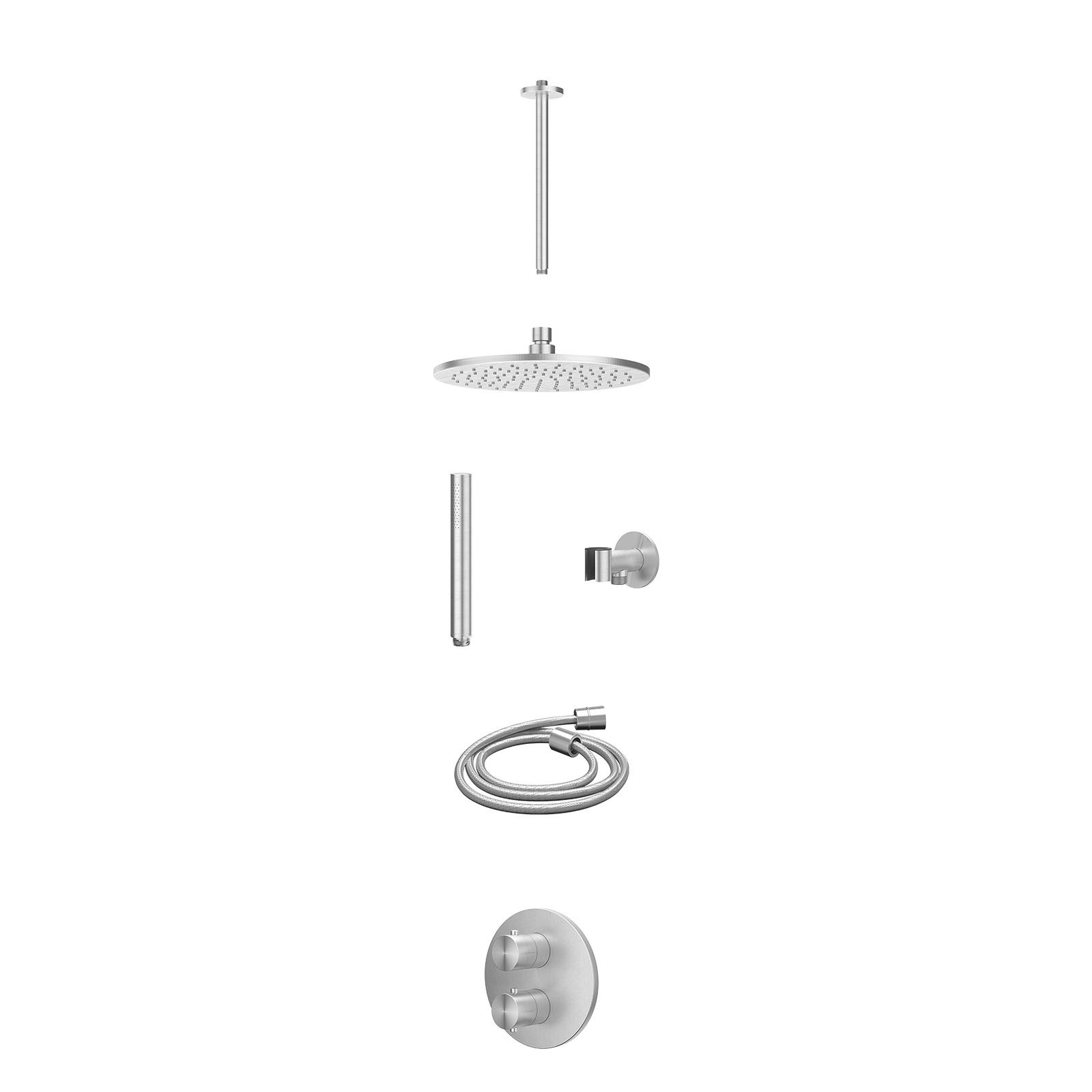 IVY Concord Regendoucheset inbouw 2-weg RVS316 - 25cm medium - plafond 30cm - glijstang - staafhanddouche - excl. inbouwbox - RVS geborsteld