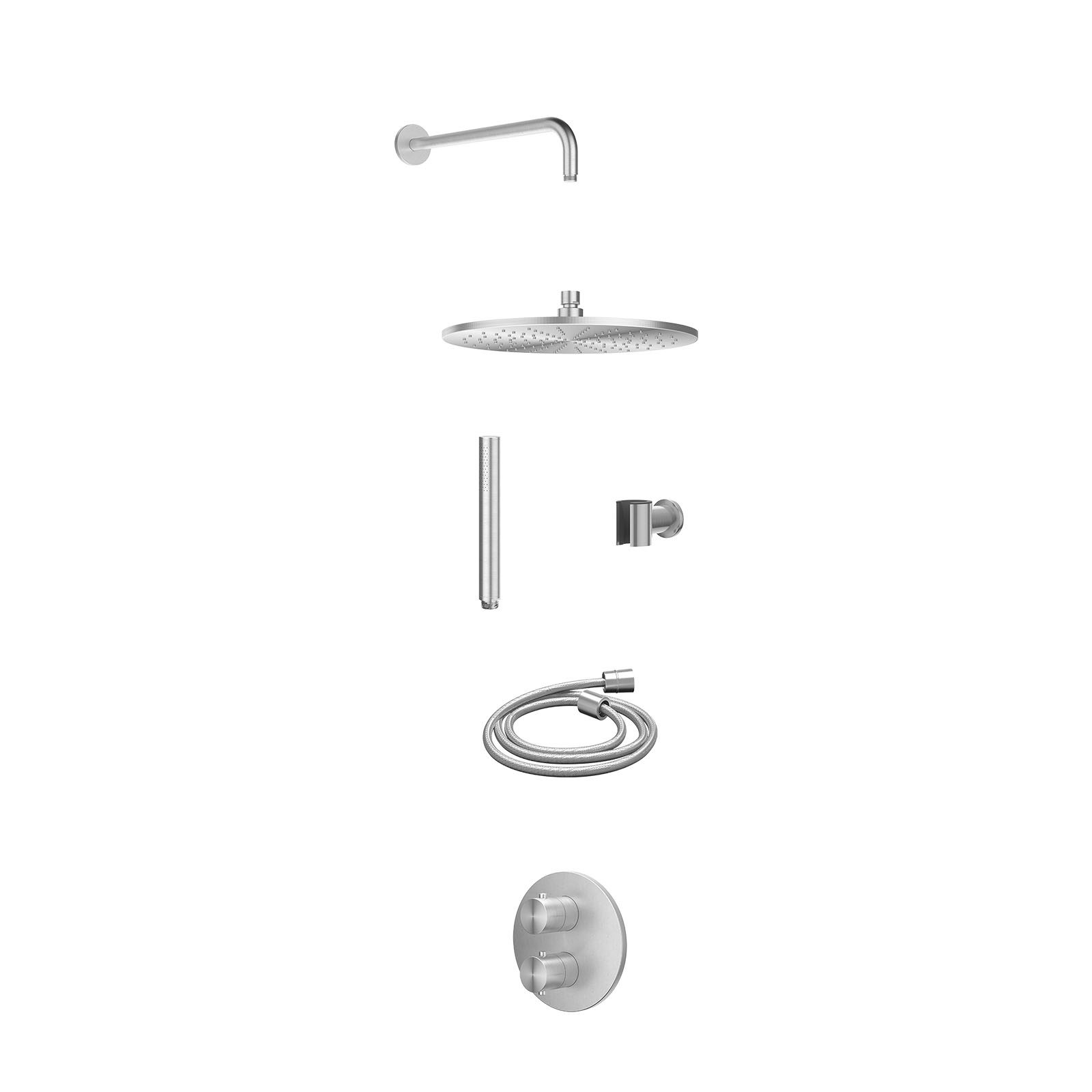 IVY Concord Regendoucheset inbouw 2-weg RVS316 - 30cm medium - wandarm - wandhouder - staafhanddouche - excl. inbouwbox - RVS geborsteld