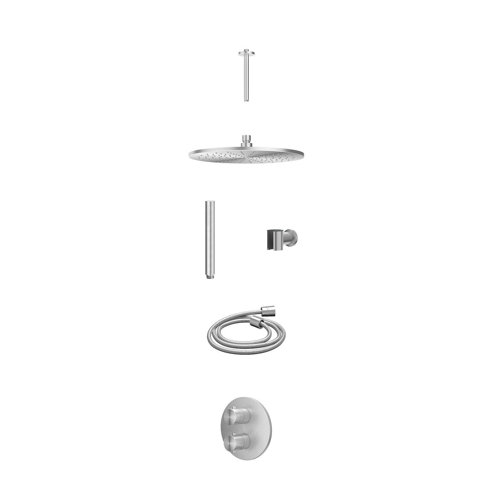 IVY Concord Regendoucheset inbouw 2-weg RVS316 - 30cm medium - plafond 20cm - wandhouder - staafhanddouche - excl. inbouwbox - RVS geborsteld