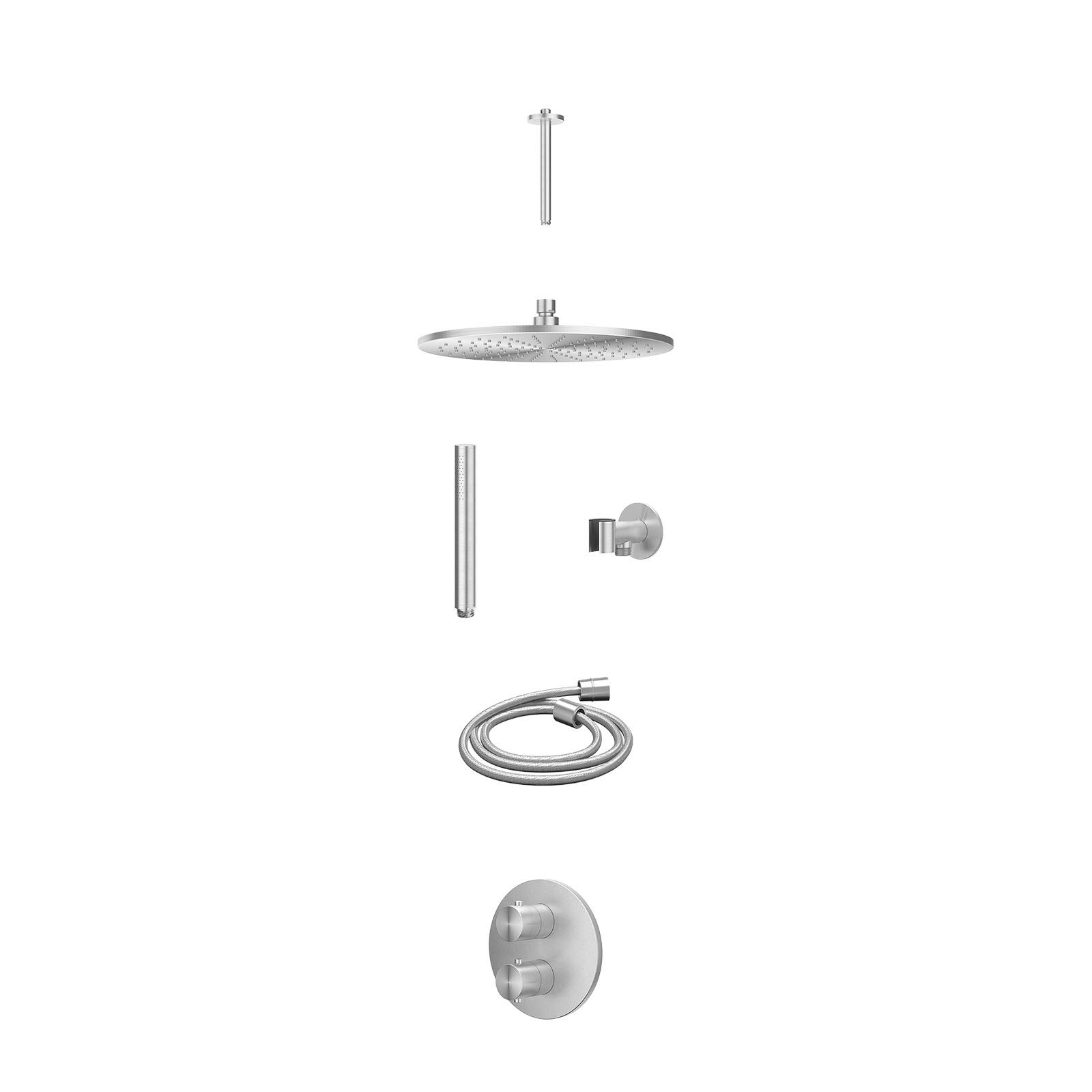 IVY Concord Regendoucheset inbouw 2-weg RVS316 - 30cm medium - plafond 20cm - glijstang - staafhanddouche - excl. inbouwbox - RVS geborsteld