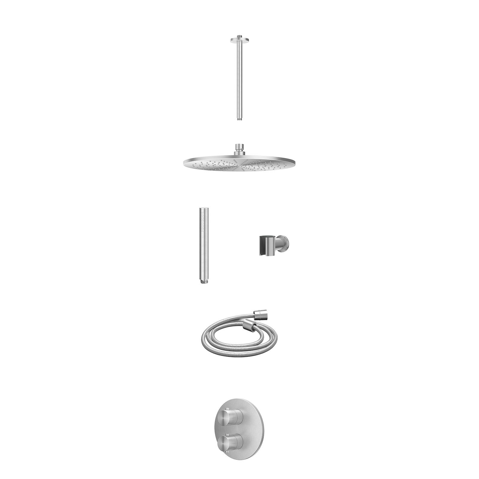 IVY Concord Regendoucheset inbouw 2-weg RVS316 - 30cm medium - plafond 30cm - wandhouder - staafhanddouche - excl. inbouwbox - RVS geborsteld