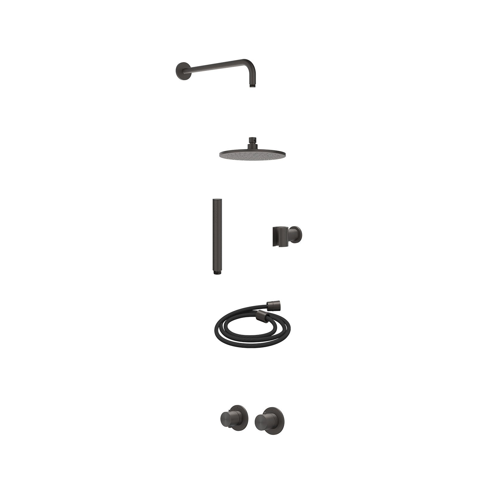 IVY Concord Regendoucheset inbouw symmetry 2-weg RVS316 - 20cm medium - wandarm 40cm - wandhouder - staafhanddouche - excl. inbouwbox - Geborsteld carbon black