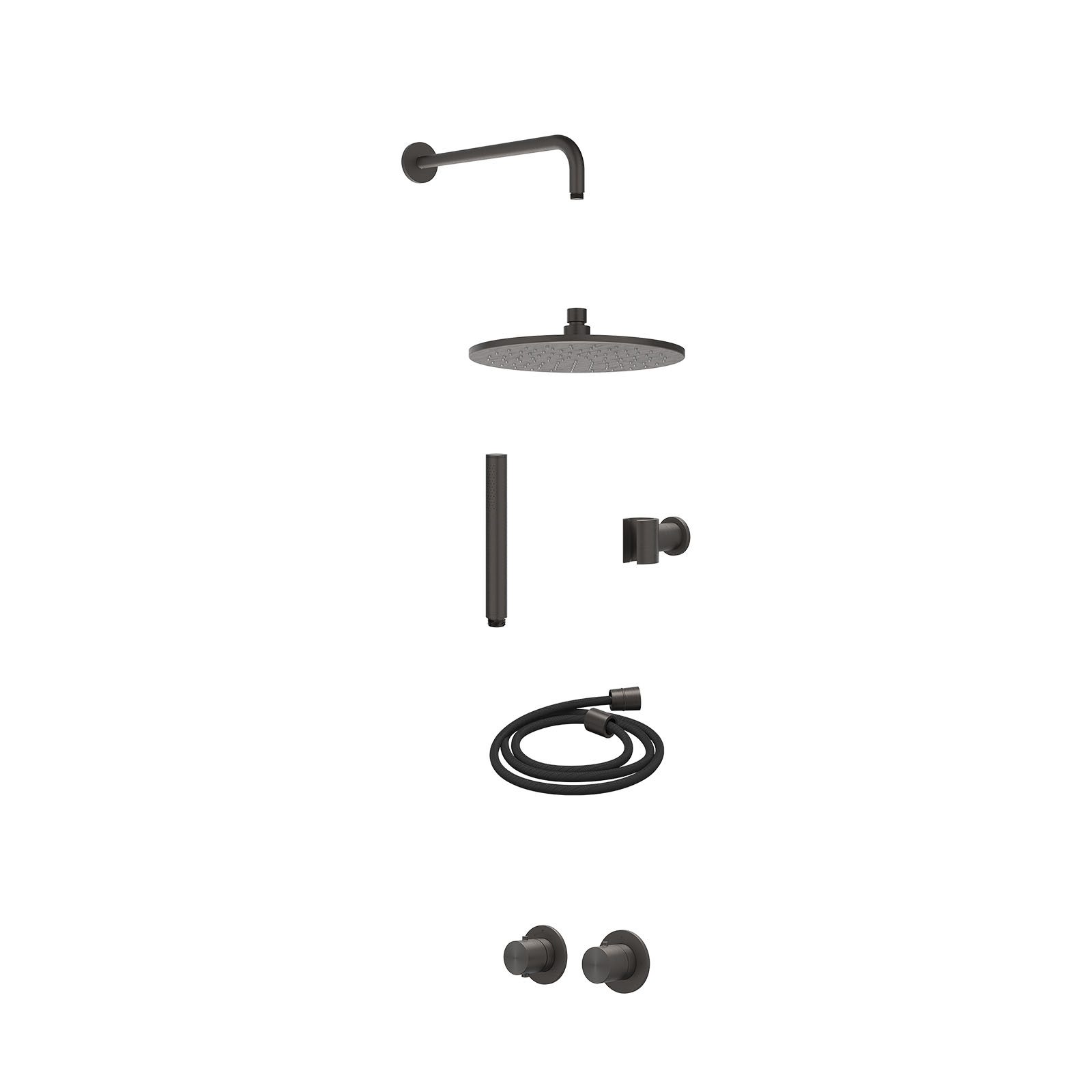 IVY Concord Regendoucheset inbouw symmetry 2-weg RVS316 - 25cm medium - wandarm 40cm - wandhouder - staafhanddouche - excl. inbouwbox - Geborsteld carbon black