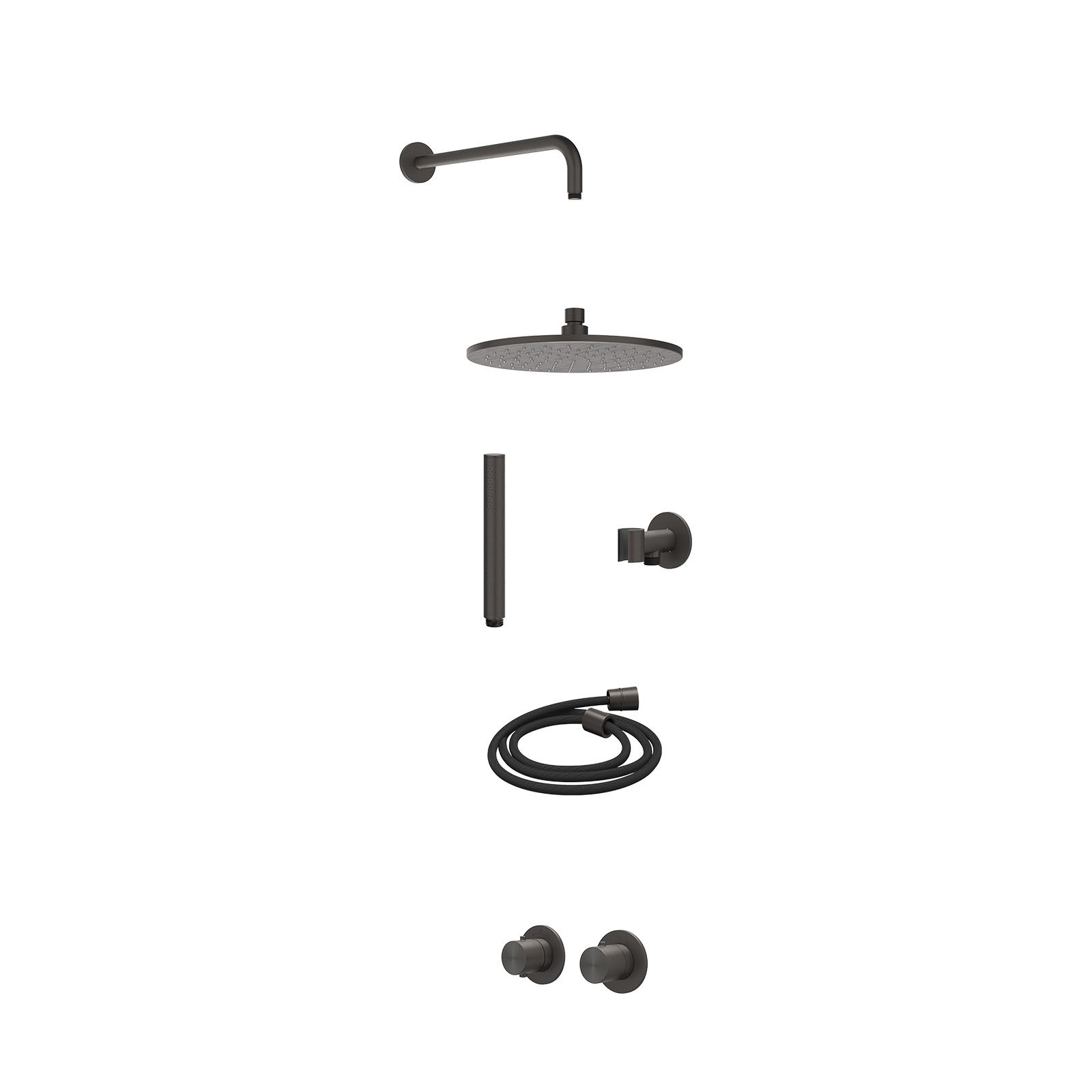 IVY Concord Regendoucheset inbouw symmetry 2-weg RVS316 - 25cm medium - wandarm 40cm - glijstang - staafhanddouche - excl. inbouwbox - Geborsteld carbon black