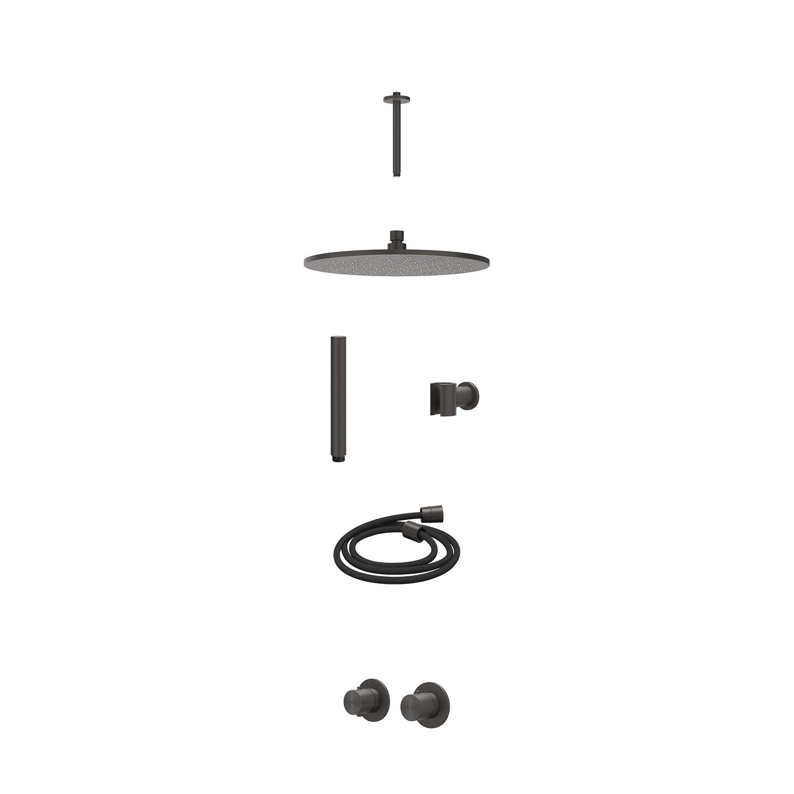 IVY Concord Regendoucheset inbouw symmetry 2-weg RVS316 - 30cm medium - plafond 20cm - wandhouder - staafhanddouche - excl. inbouwbox - Geborsteld carbon black