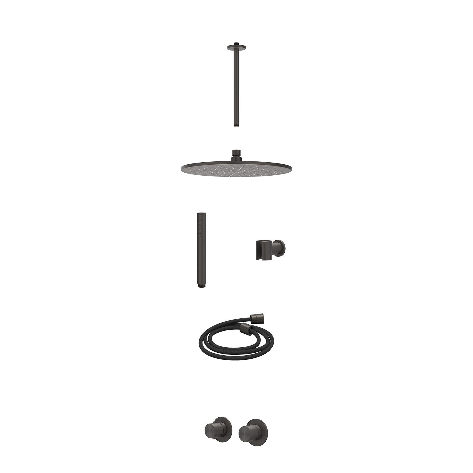 IVY Concord Regendoucheset inbouw symmetry 2-weg RVS316 - 30cm medium - plafond 30cm - wandhouder - staafhanddouche - excl. inbouwbox - Geborsteld carbon black