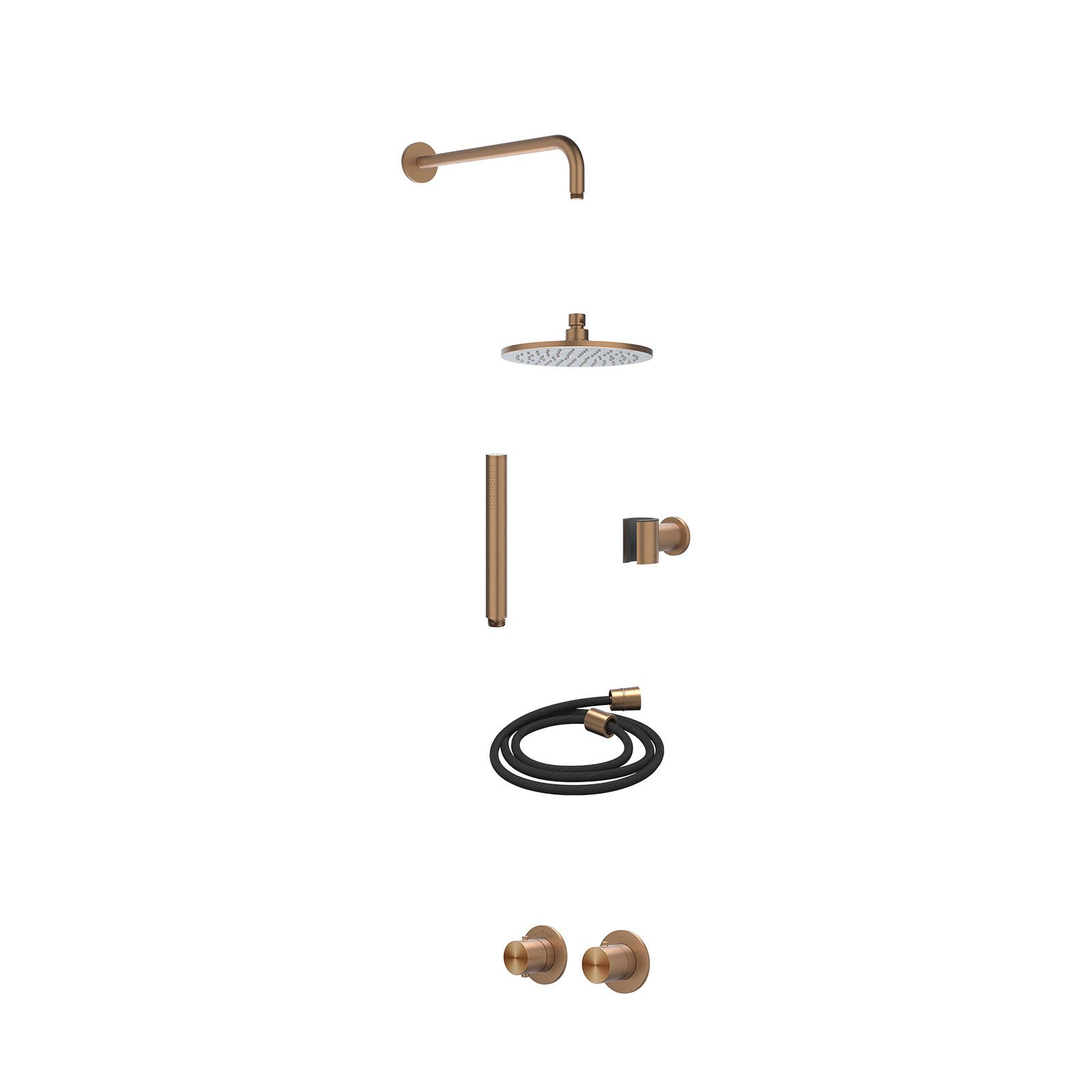 IVY Concord Regendoucheset inbouw symmetry 2-weg RVS316 - 20cm medium - wandarm 40cm - wandhouder - staafhanddouche - excl. inbouwbox - Geborsteld mat koper
