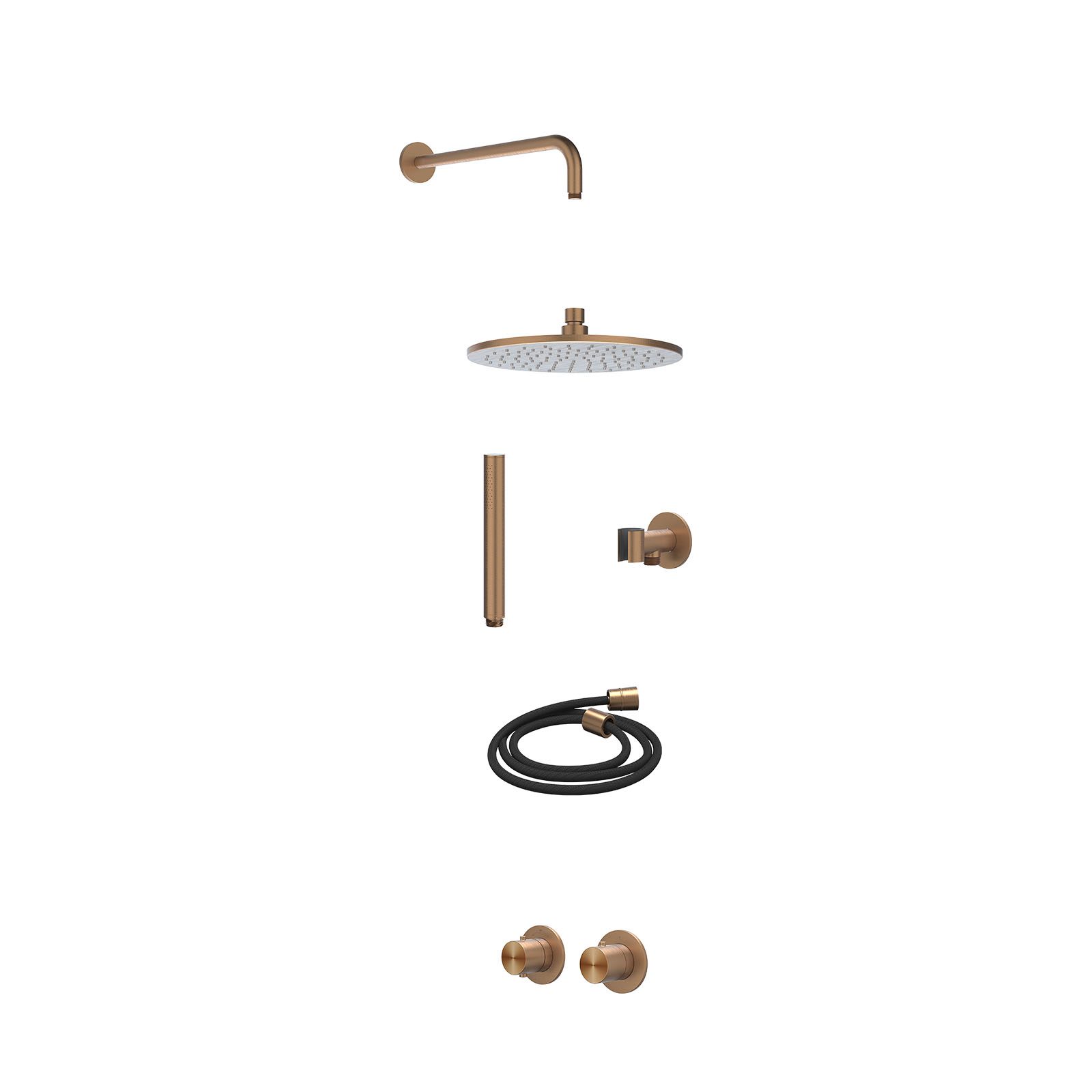 IVY Concord Regendoucheset inbouw symmetry 2-weg RVS316 - 25cm medium - wandarm 40cm - glijstang - staafhanddouche - excl. inbouwbox - Geborsteld mat koper