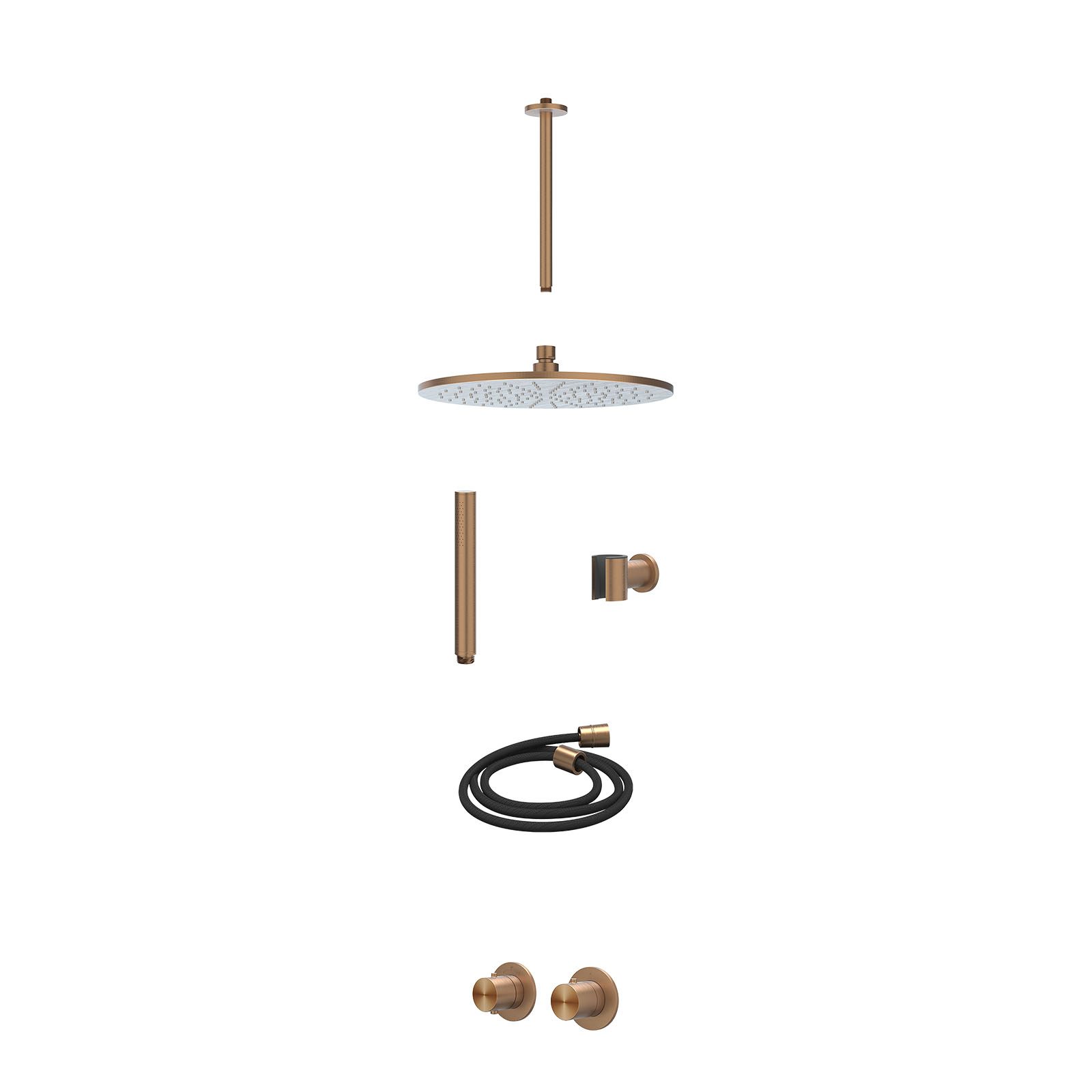 IVY Concord Regendoucheset inbouw symmetry 2-weg RVS316 - 30cm medium - plafond 30cm - wandhouder - staafhanddouche - excl. inbouwbox - Geborsteld mat koper