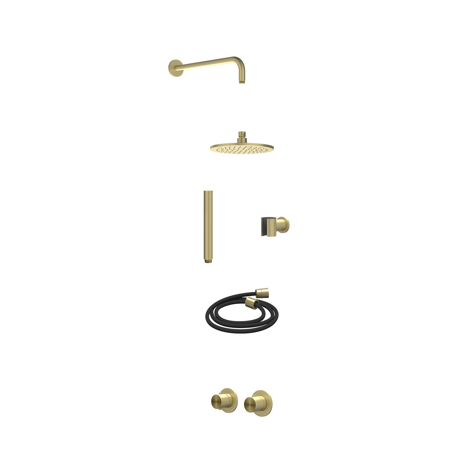 IVY Concord Regendoucheset inbouw symmetry 2-weg RVS316 - 20cm medium - wandarm 40cm - wandhouder - staafhanddouche - excl. inbouwbox - Geborsteld mat goud
