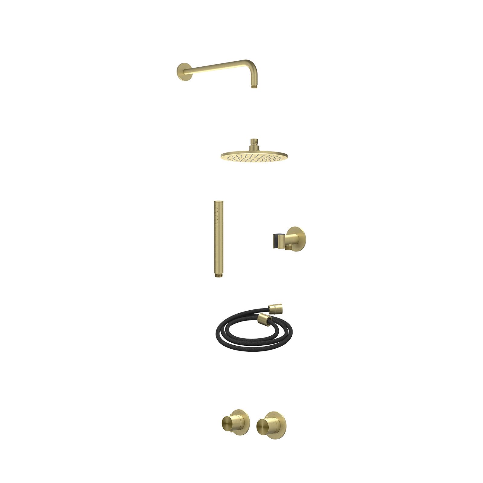 IVY Concord Regendoucheset inbouw symmetry 2-weg RVS316 - 20cm medium - wandarm 40cm - glijstang - staafhanddouche - excl. inbouwbox - Geborsteld mat goud