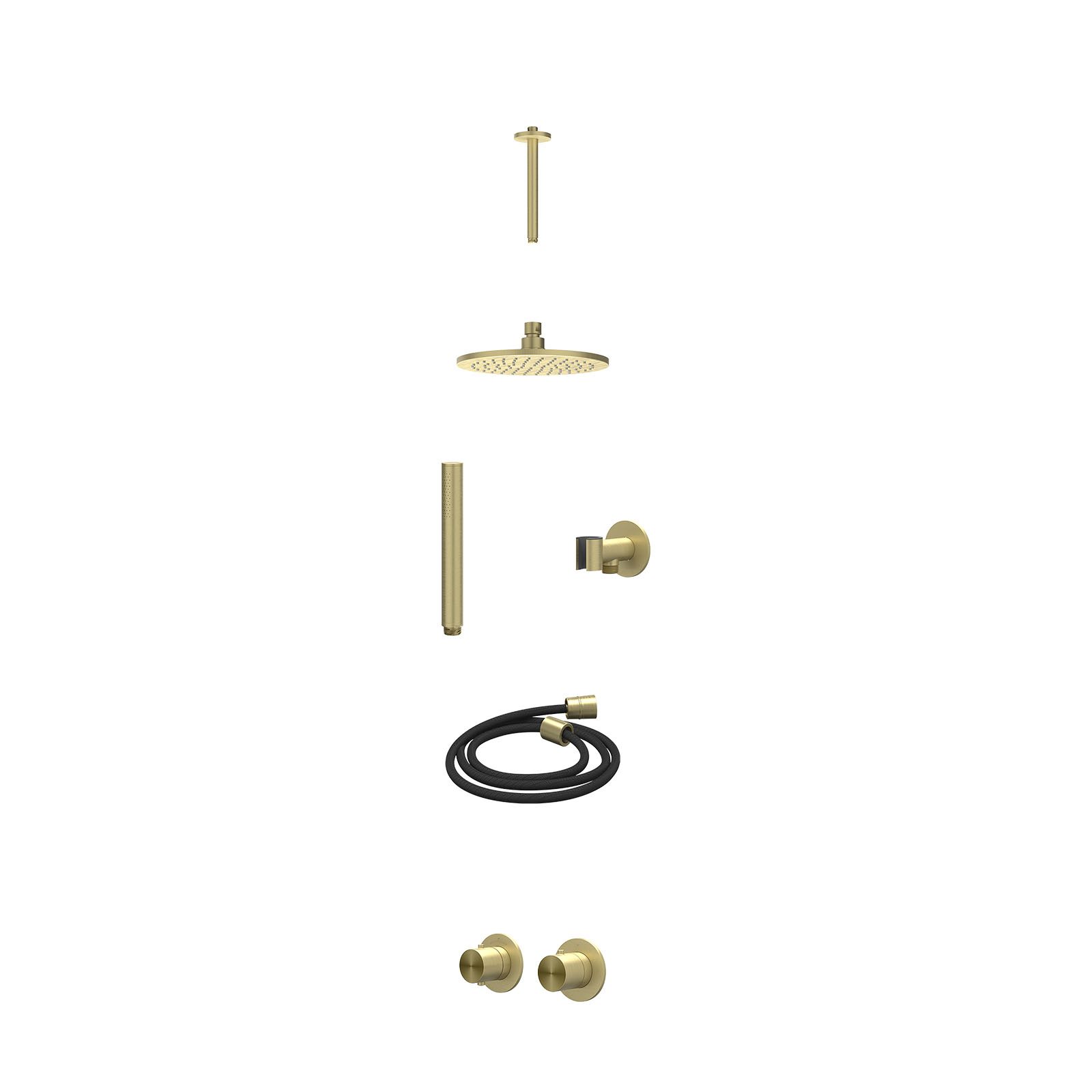 IVY Concord Regendoucheset inbouw symmetry 2-weg RVS316 - 20cm medium - plafond 20cm - glijstang - staafhanddouche - excl. inbouwbox - Geborsteld mat goud