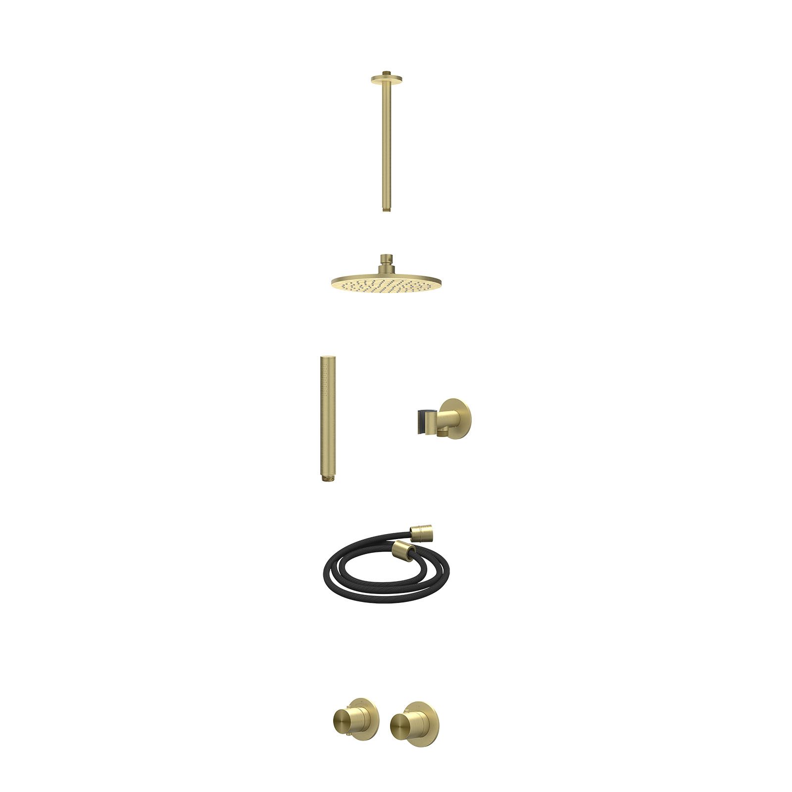 IVY Concord Regendoucheset inbouw symmetry 2-weg RVS316 - 20cm medium - plafond 30cm - glijstang - staafhanddouche - excl. inbouwbox - Geborsteld mat goud
