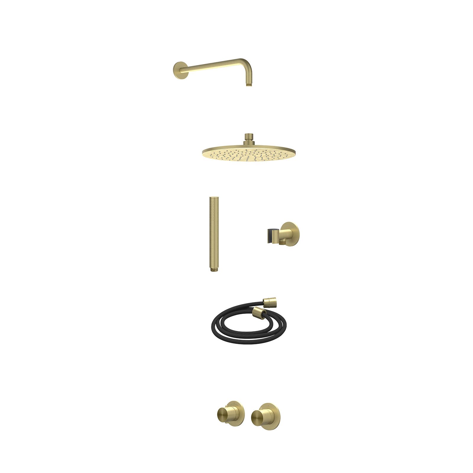 IVY Concord Regendoucheset inbouw symmetry 2-weg RVS316 - 25cm medium - wandarm 40cm - glijstang - staafhanddouche - excl. inbouwbox - Geborsteld mat goud