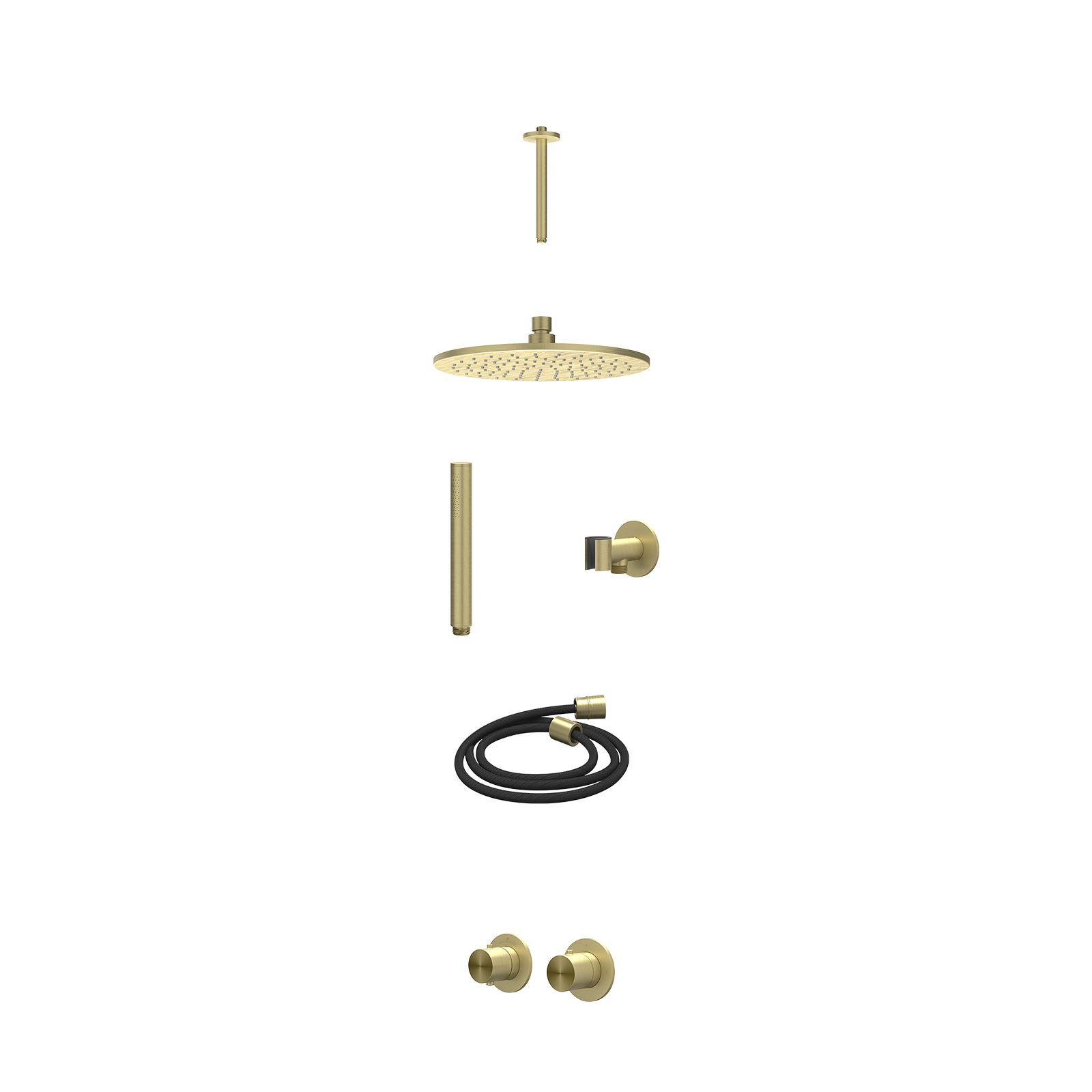 IVY Concord Regendoucheset inbouw symmetry 2-weg RVS316 - 25cm medium - plafond 20cm - glijstang - staafhanddouche - excl. inbouwbox - Geborsteld mat goud