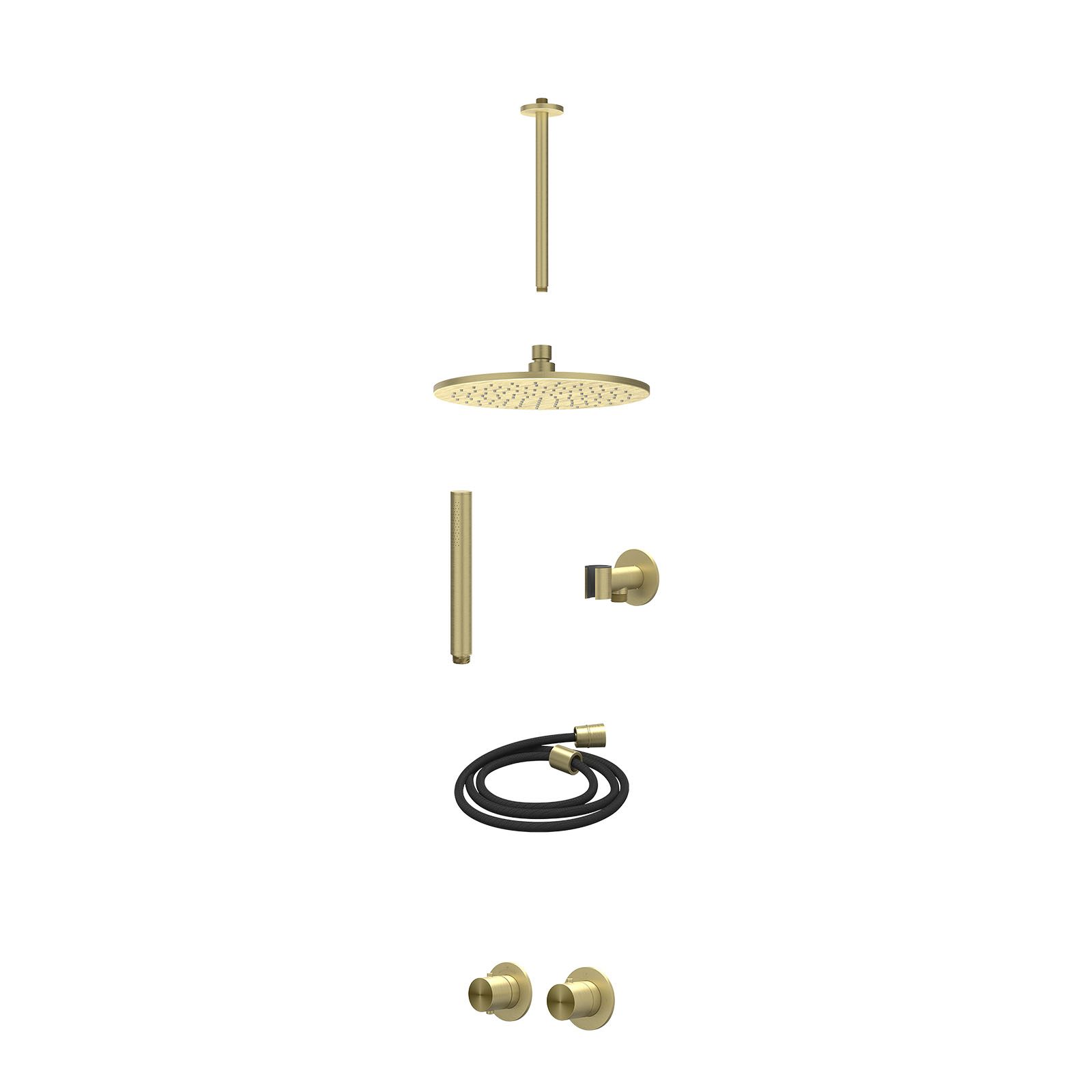 IVY Concord Regendoucheset inbouw symmetry 2-weg RVS316 - 25cm medium - plafond 30cm - glijstang - staafhanddouche - excl. inbouwbox - Geborsteld mat goud