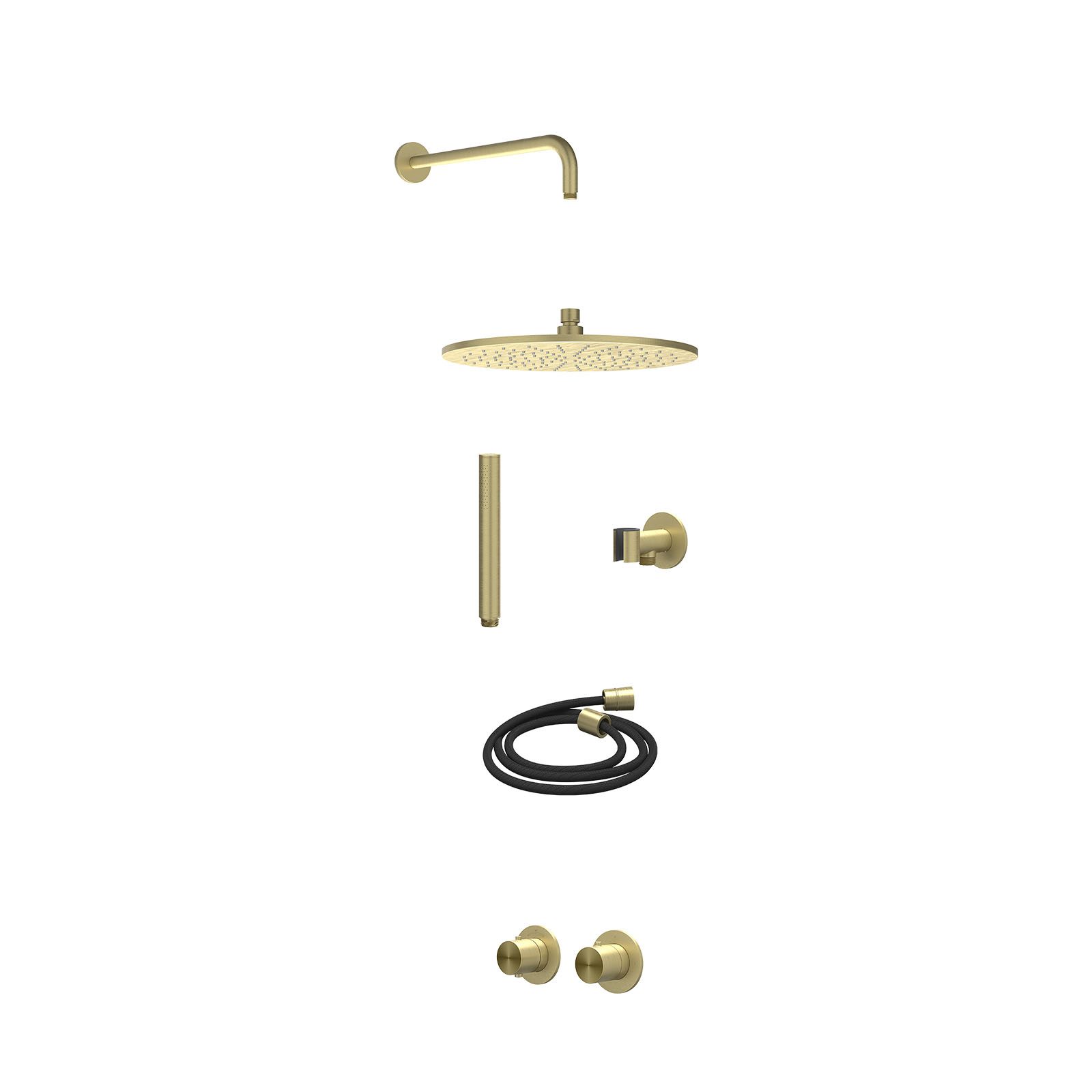 IVY Concord Regendoucheset inbouw symmetry 2-weg RVS316 - 30cm medium - wandarm 40cm - glijstang - staafhanddouche - excl. inbouwbox - Geborsteld mat goud