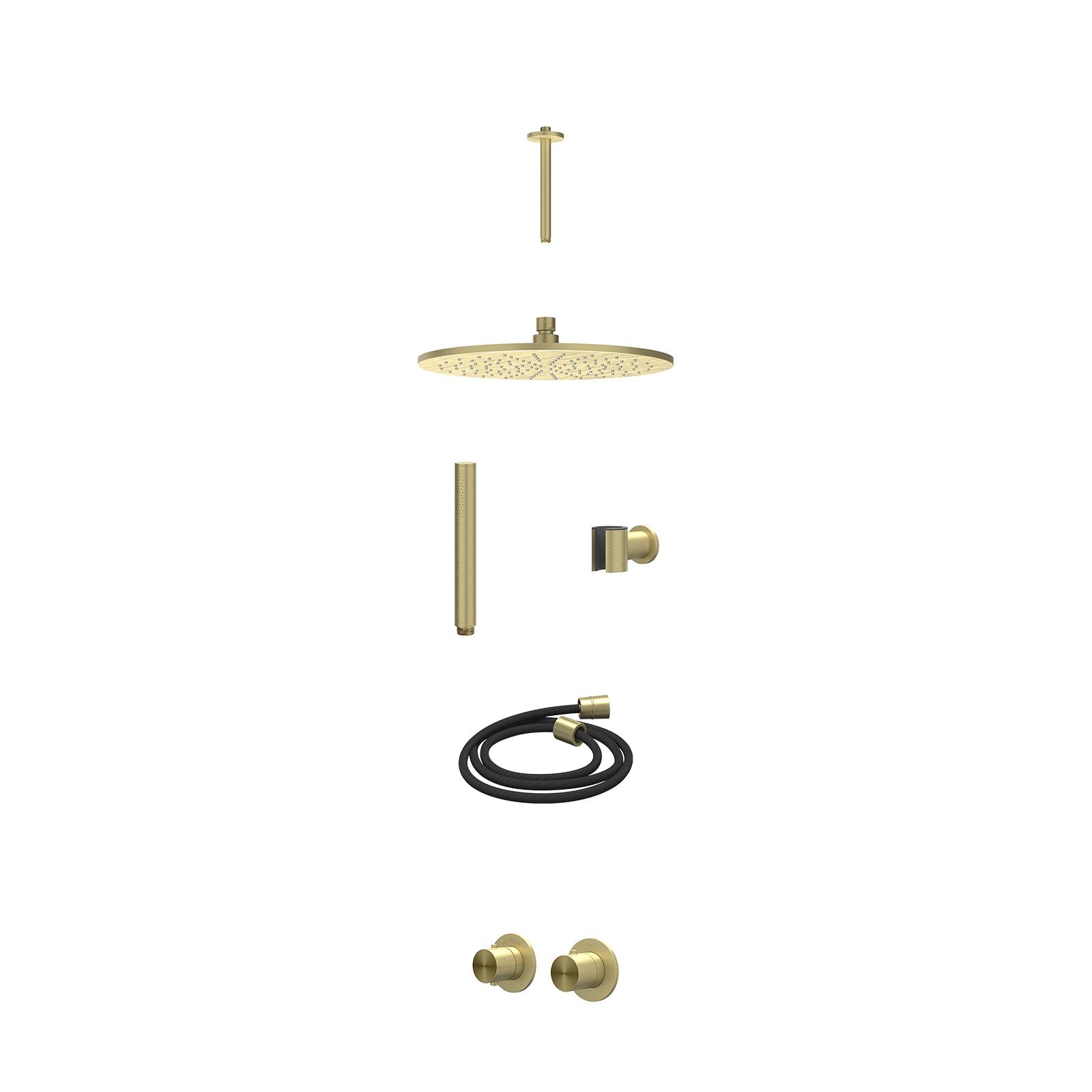 IVY Concord Regendoucheset inbouw symmetry 2-weg RVS316 - 30cm medium - plafond 20cm - wandhouder - staafhanddouche - excl. inbouwbox - Geborsteld mat goud