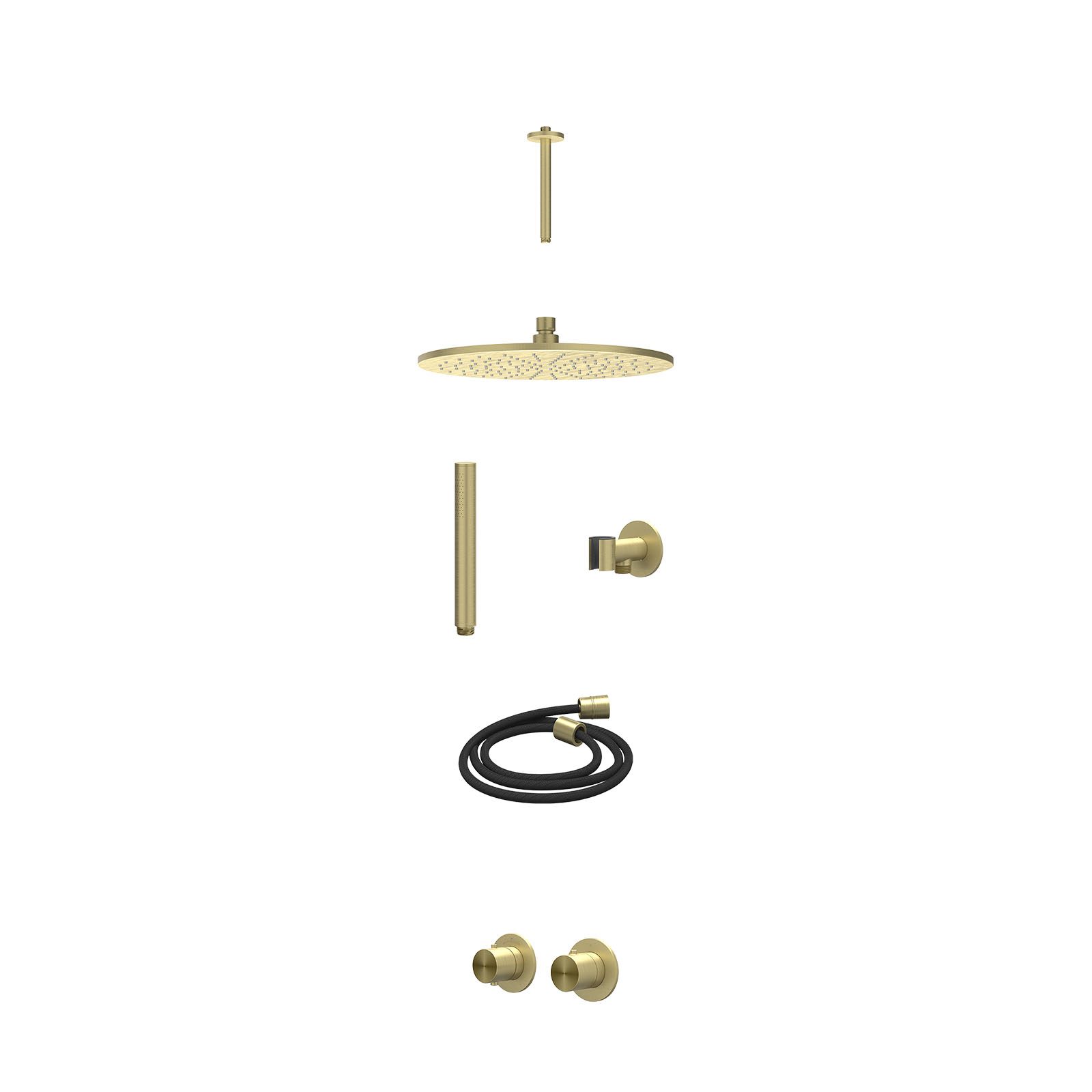 IVY Concord Regendoucheset inbouw symmetry 2-weg RVS316 - 30cm medium - plafond 20cm - glijstang - staafhanddouche - excl. inbouwbox - Geborsteld mat goud