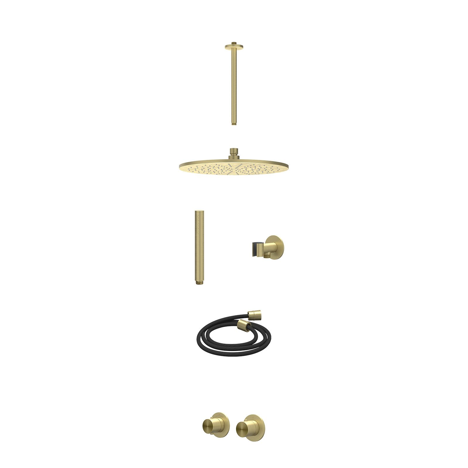 IVY Concord Regendoucheset inbouw symmetry 2-weg RVS316 - 30cm medium - plafond 30cm - glijstang - staafhanddouche - excl. inbouwbox - Geborsteld mat goud