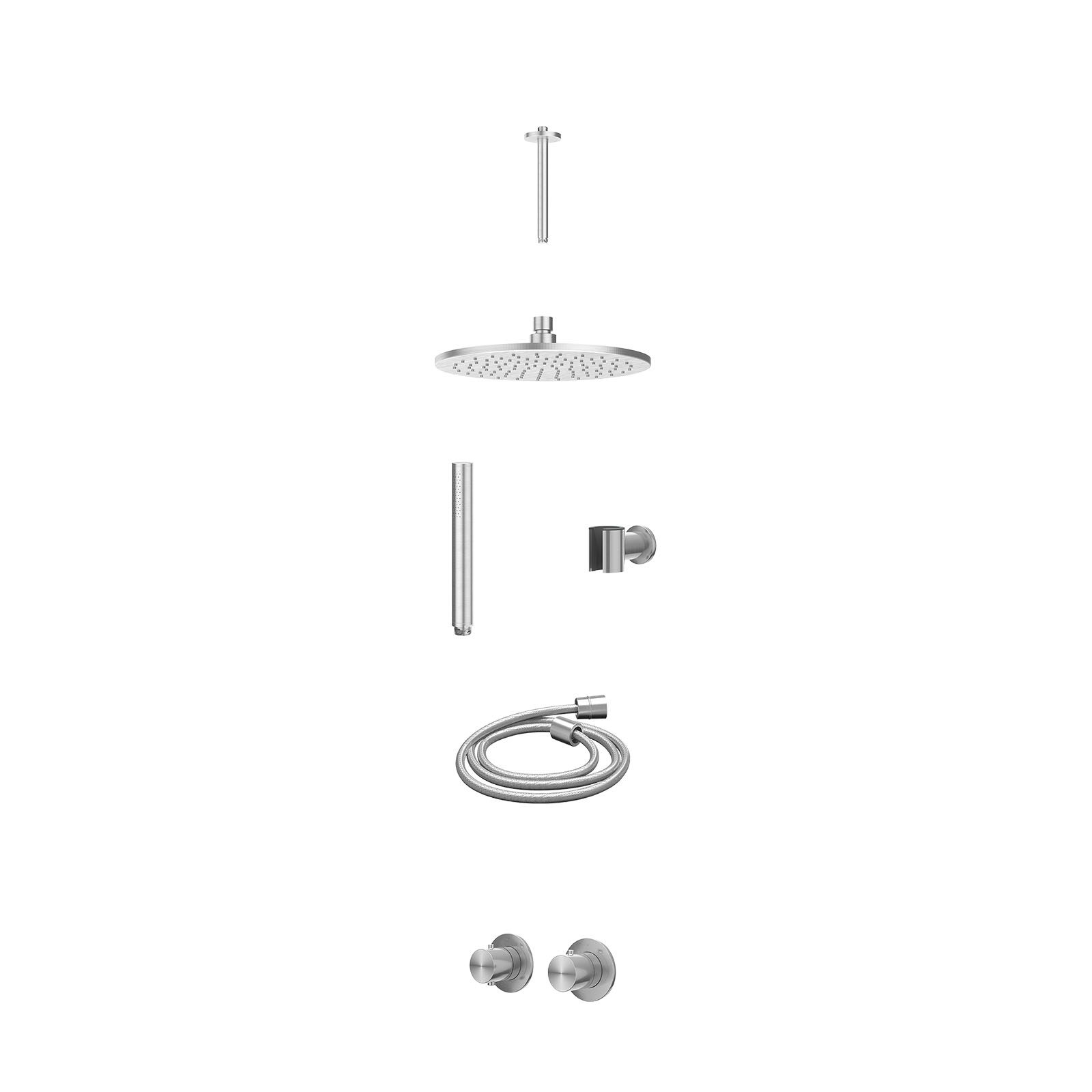 IVY Concord Regendoucheset inbouw symmetry 2-weg RVS316 - 25cm medium - plafond 20cm - wandhouder - staafhanddouche - excl. inbouwbox - RVS geborsteld