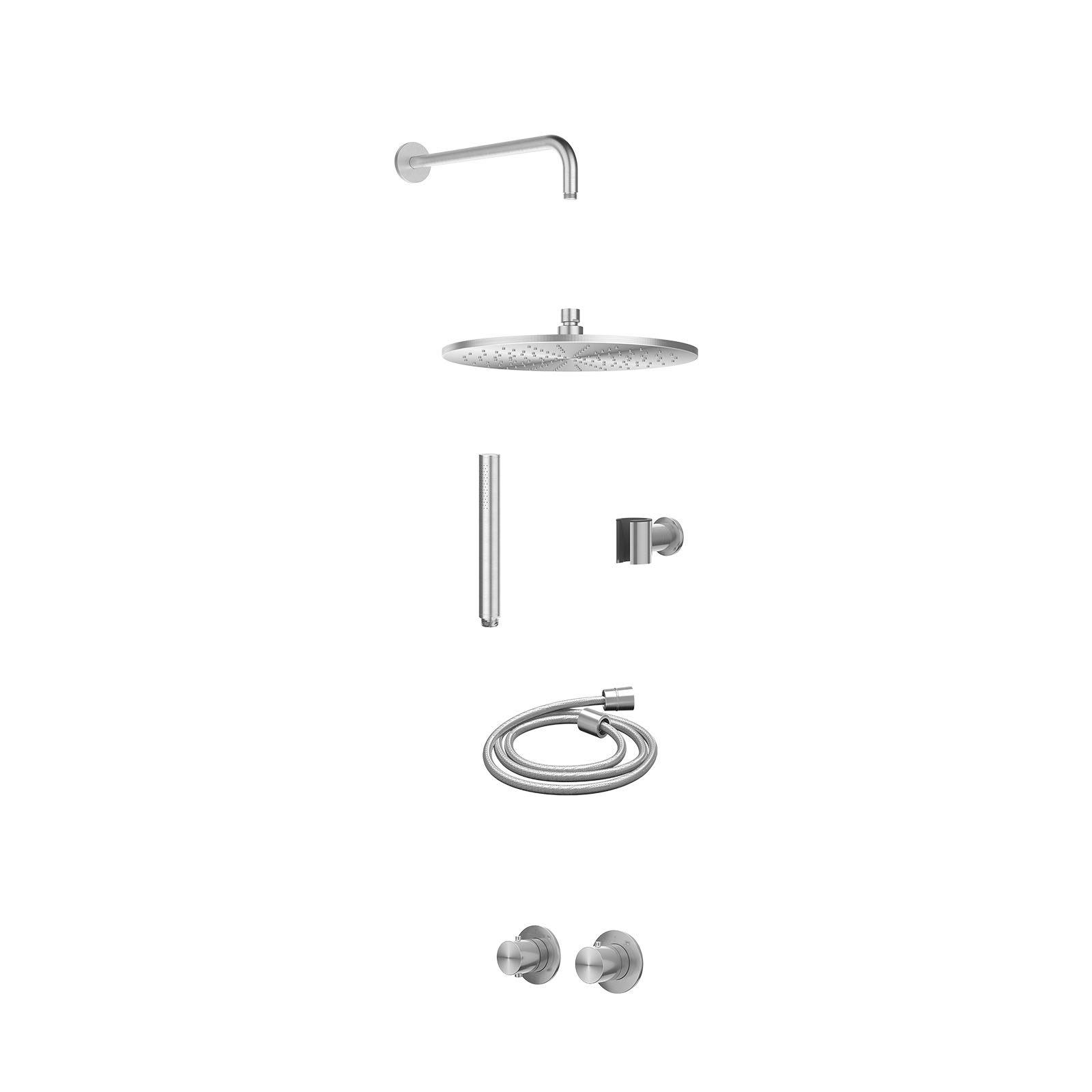 IVY Concord Regendoucheset inbouw symmetry 2-weg RVS316 - 30cm medium - wandarm 40cm - wandhouder - staafhanddouche - excl. inbouwbox - RVS geborsteld