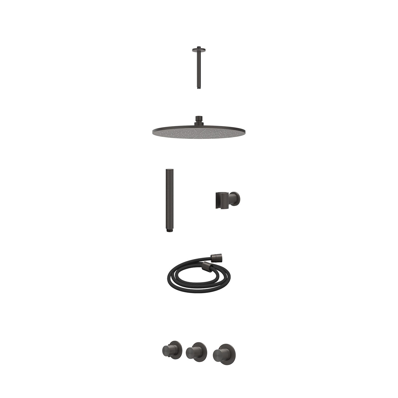 IVY Concord Regendoucheset inbouw 2 stopkranen RVS316 - 30cm medium - plafond 20cm - wandhouder - staafhanddouche - excl. inbouwbox - Geborsteld carbon black
