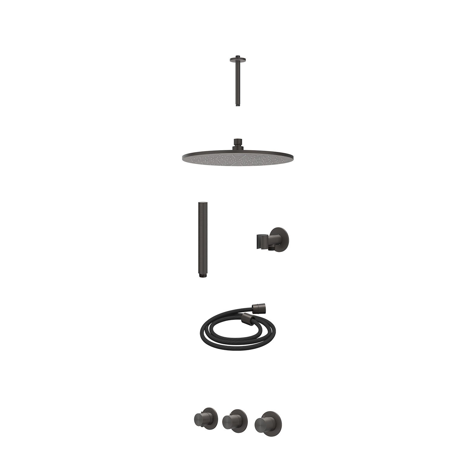 IVY Concord Regendoucheset inbouw 2 stopkranen RVS316 - 30cm medium - plafond 20cm - glijstang - staafhanddouche - excl. inbouwbox - Geborsteld carbon black