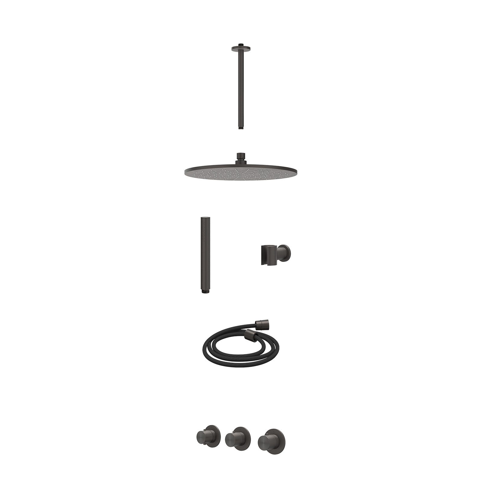 IVY Concord Regendoucheset inbouw 2 stopkranen RVS316 - 30cm medium - plafond 30cm - wandhouder - staafhanddouche - excl. inbouwbox - Geborsteld carbon black