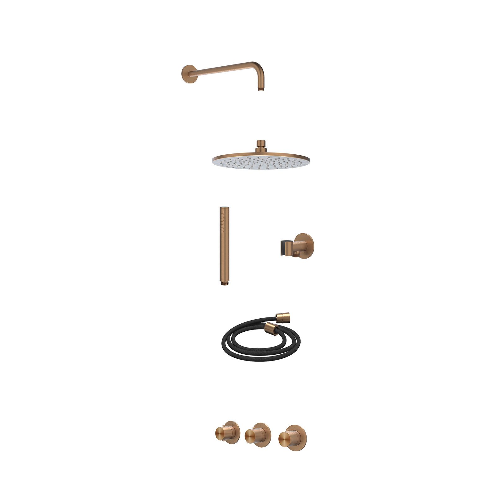IVY Concord Regendoucheset inbouw 2 stopkranen RVS316 - 25cm medium - wandarm - glijstang - staafhanddouche - excl. inbouwbox - Geborsteld mat koper