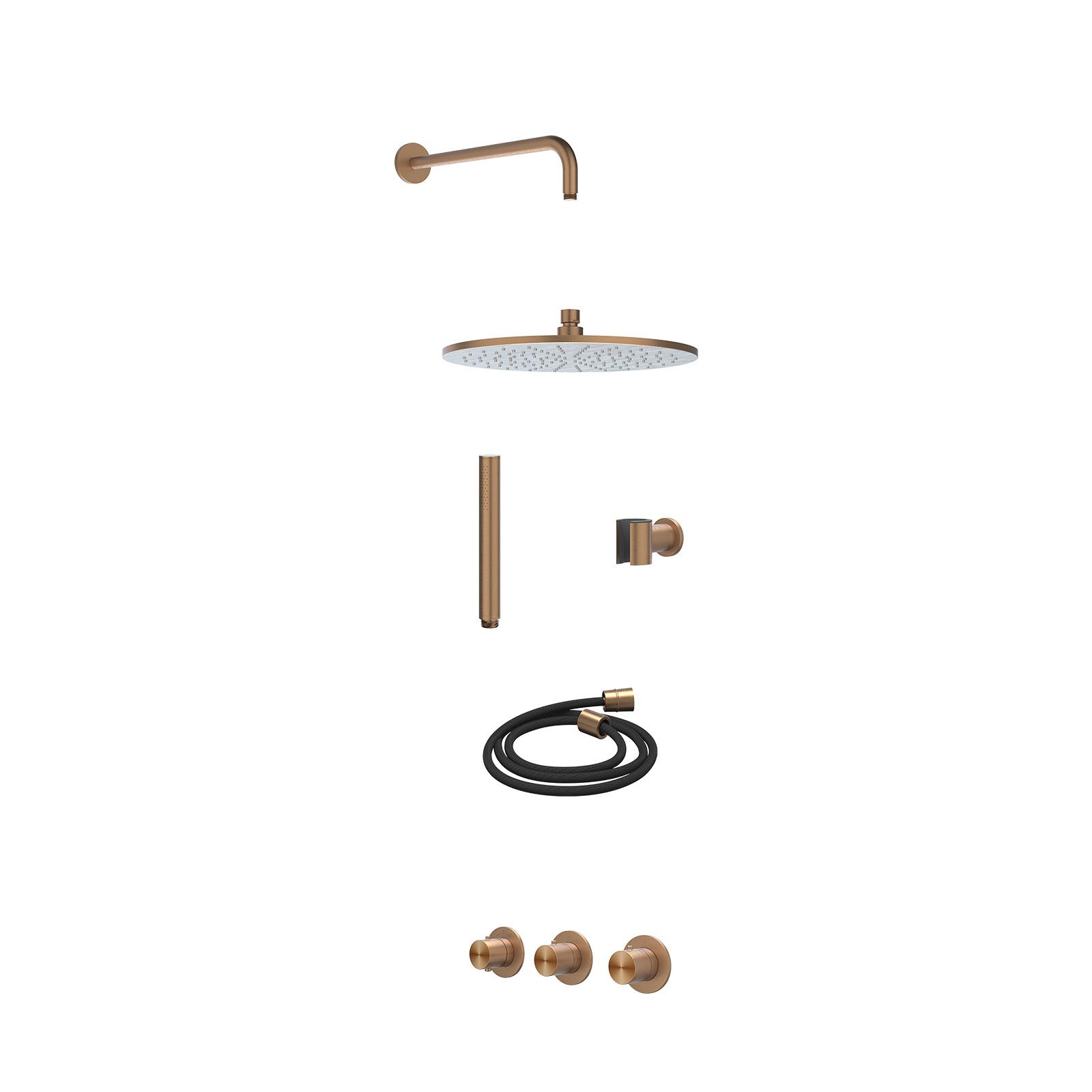 IVY Concord Regendoucheset inbouw 2 stopkranen RVS316 - 30cm medium - wandarm - wandhouder - staafhanddouche - excl. inbouwbox - Geborsteld mat koper