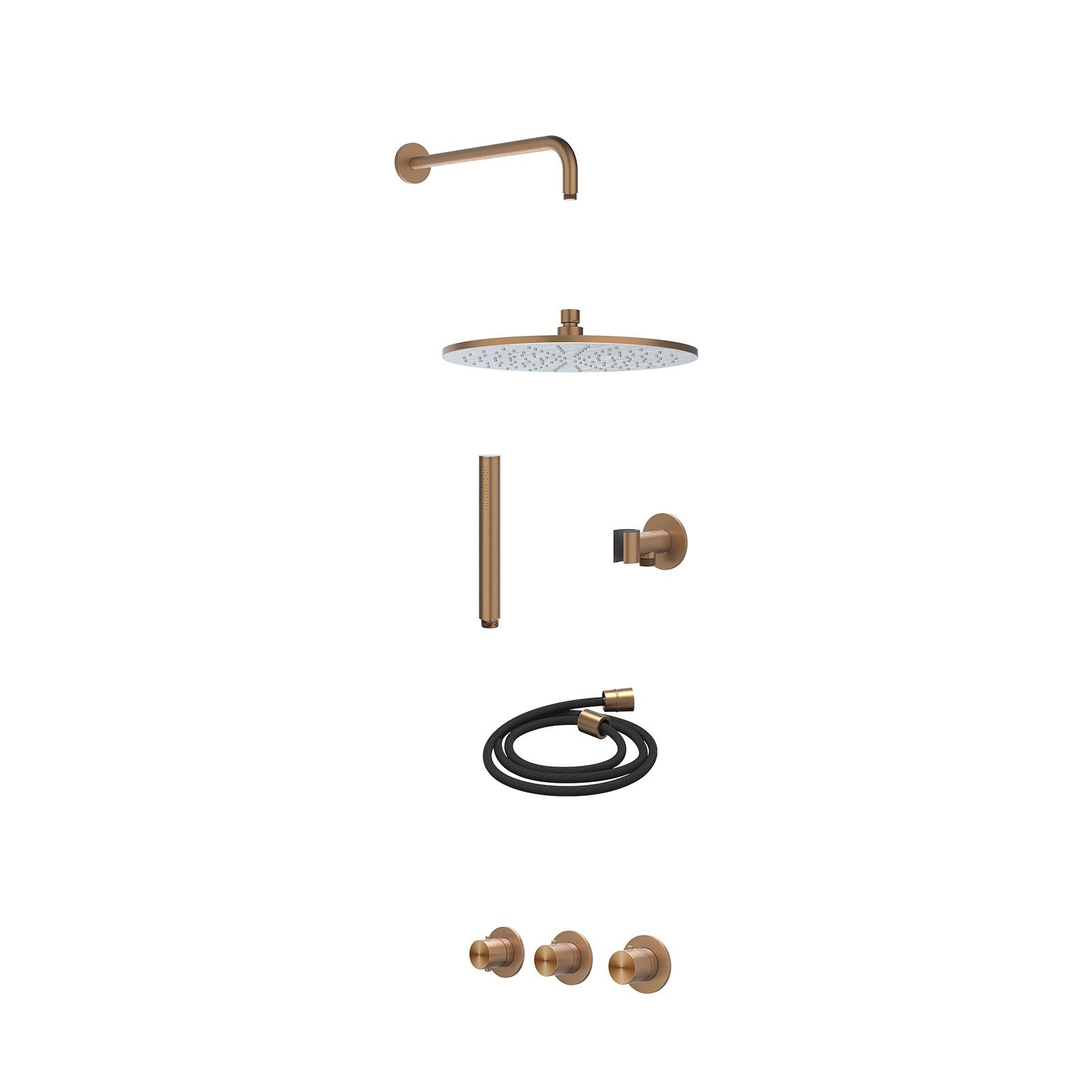 IVY Concord Regendoucheset inbouw 2 stopkranen RVS316 - 30cm medium - wandarm - glijstang - staafhanddouche - excl. inbouwbox - Geborsteld mat koper