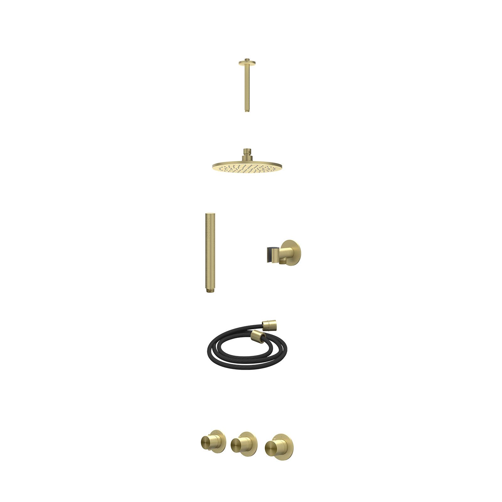 IVY Concord Regendoucheset inbouw 2 stopkranen RVS316 - 20cm medium - plafond 20cm - glijstang - staafhanddouche - excl. inbouwbox - Geborsteld mat goud