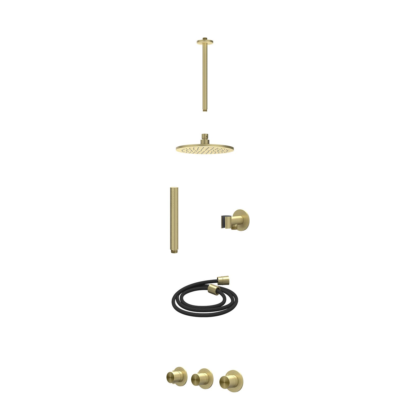 IVY Concord Regendoucheset inbouw 2 stopkranen RVS316 - 20cm medium - plafond 30cm - glijstang - staafhanddouche - excl. inbouwbox - Geborsteld mat goud