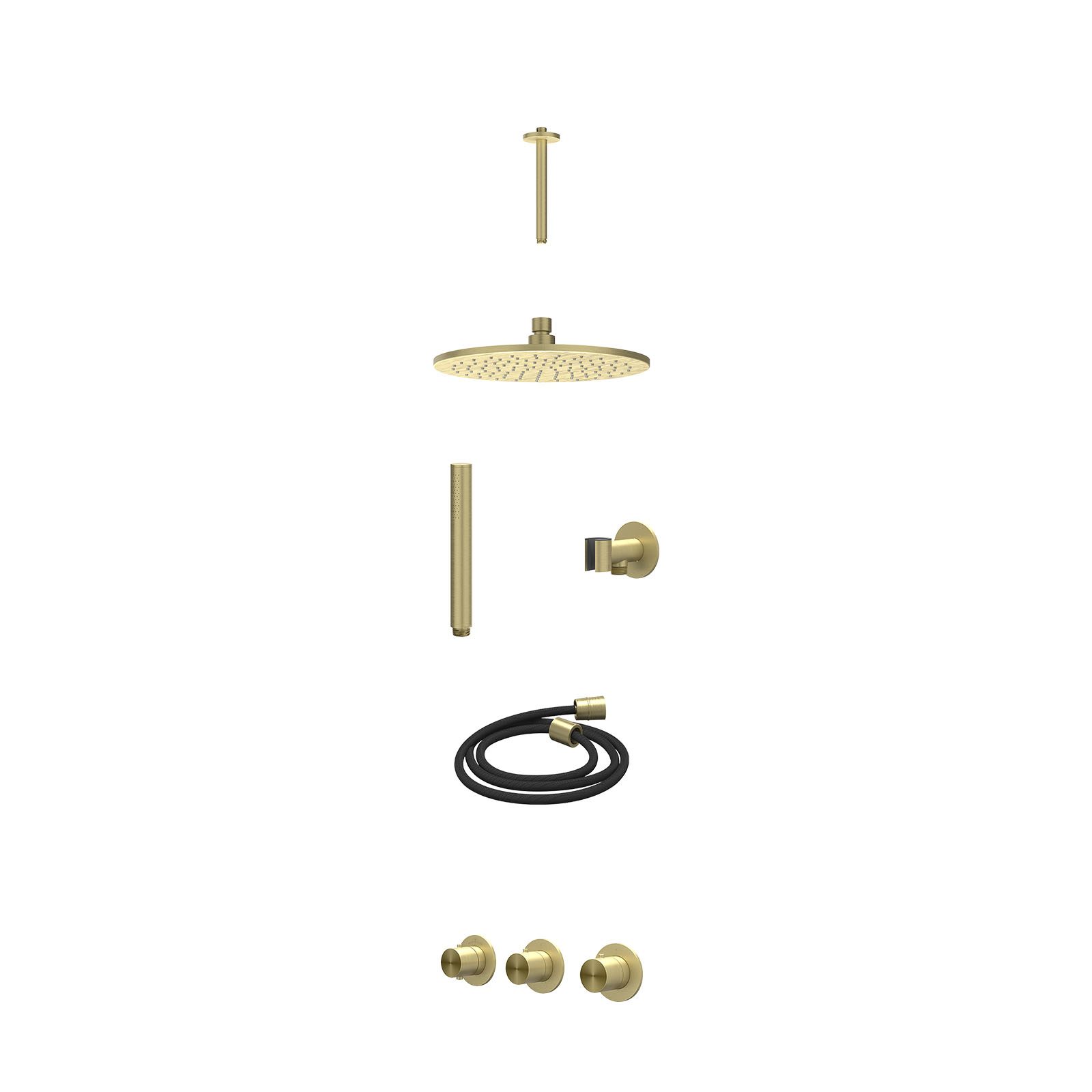IVY Concord Regendoucheset inbouw 2 stopkranen RVS316 - 25cm medium - plafond 20cm - glijstang - staafhanddouche - excl. inbouwbox - Geborsteld mat goud