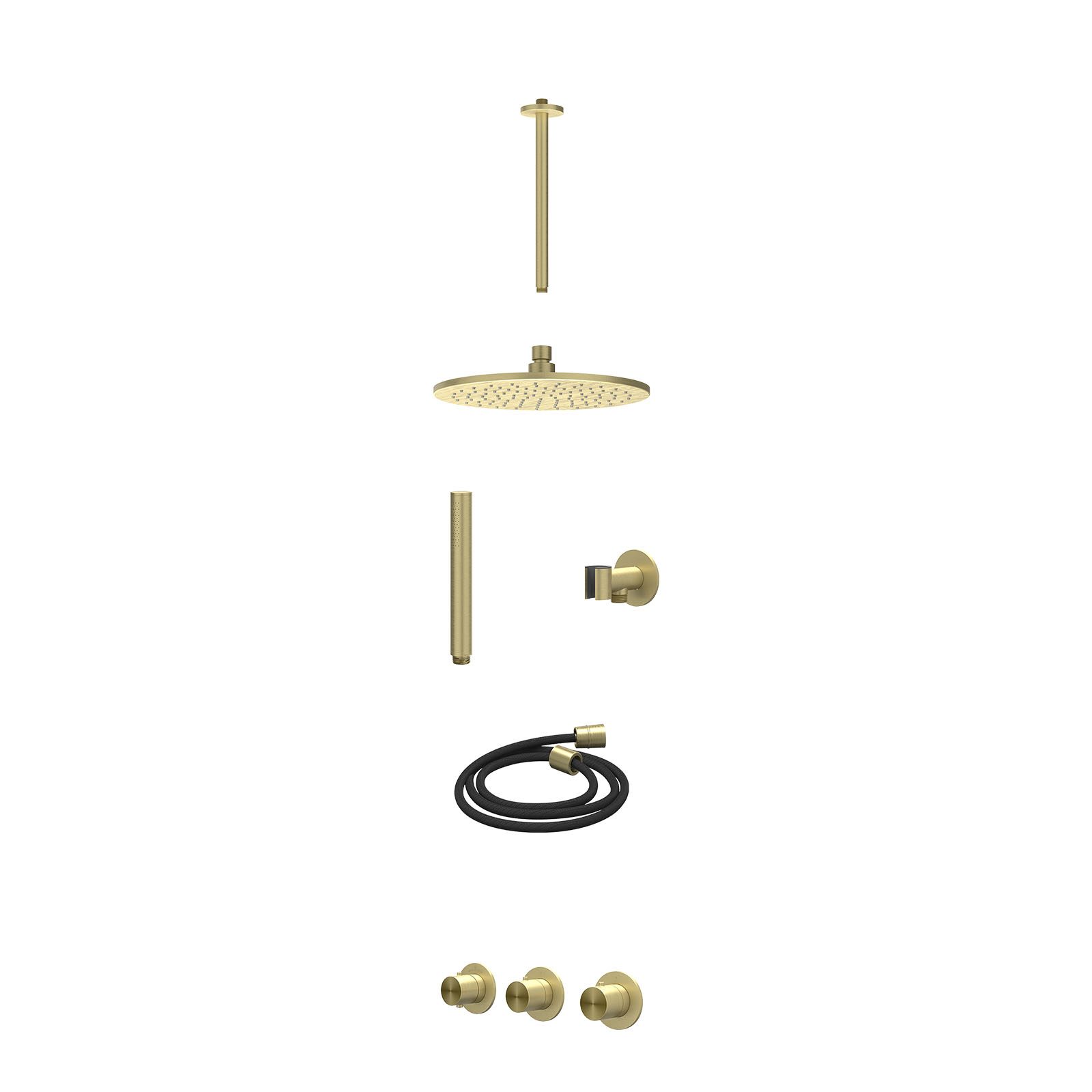 IVY Concord Regendoucheset inbouw 2 stopkranen RVS316 - 25cm medium - plafond 30cm - glijstang - staafhanddouche - excl. inbouwbox - Geborsteld mat goud
