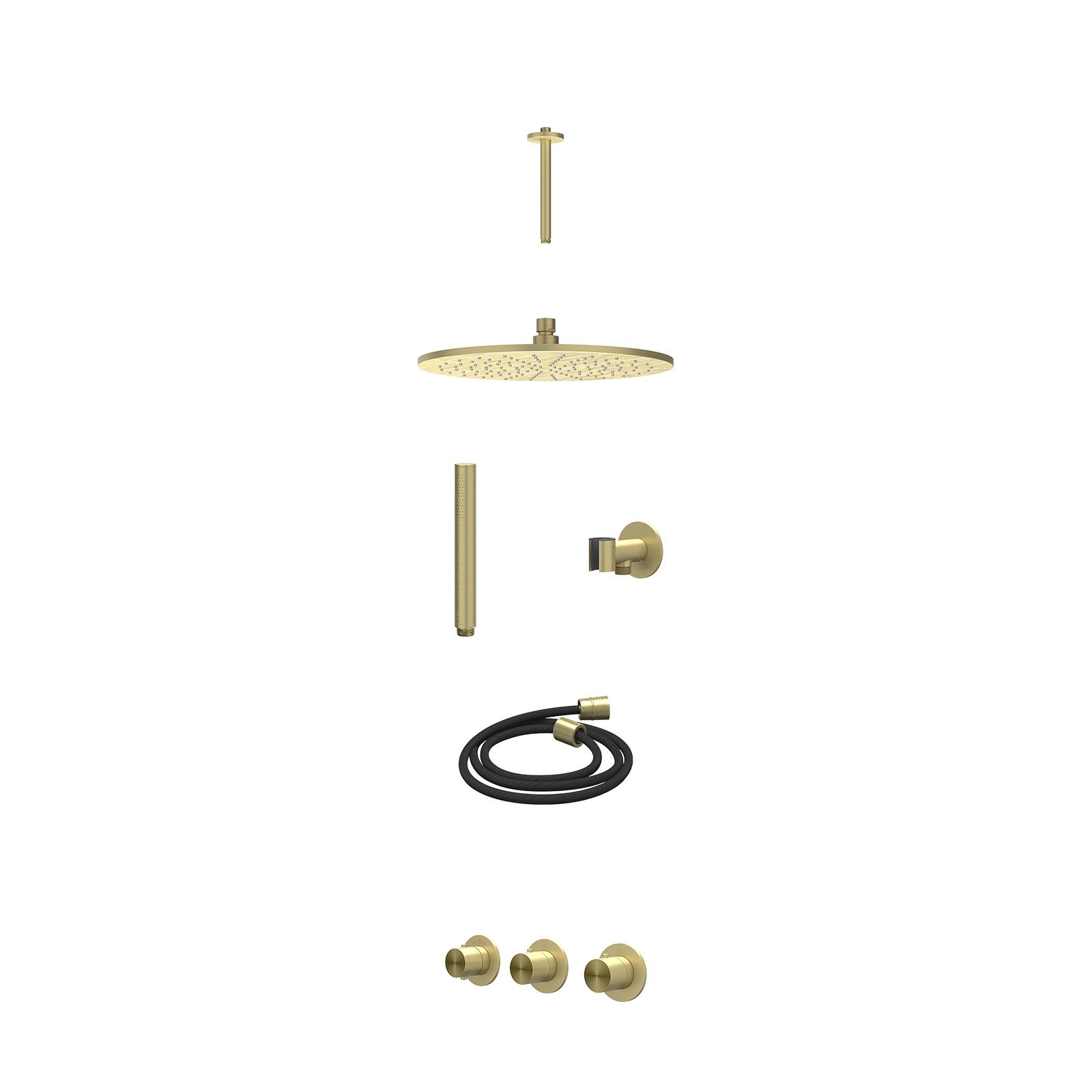 IVY Concord Regendoucheset inbouw 2 stopkranen RVS316 - 30cm medium - plafond 20cm - glijstang - staafhanddouche - excl. inbouwbox - Geborsteld mat goud