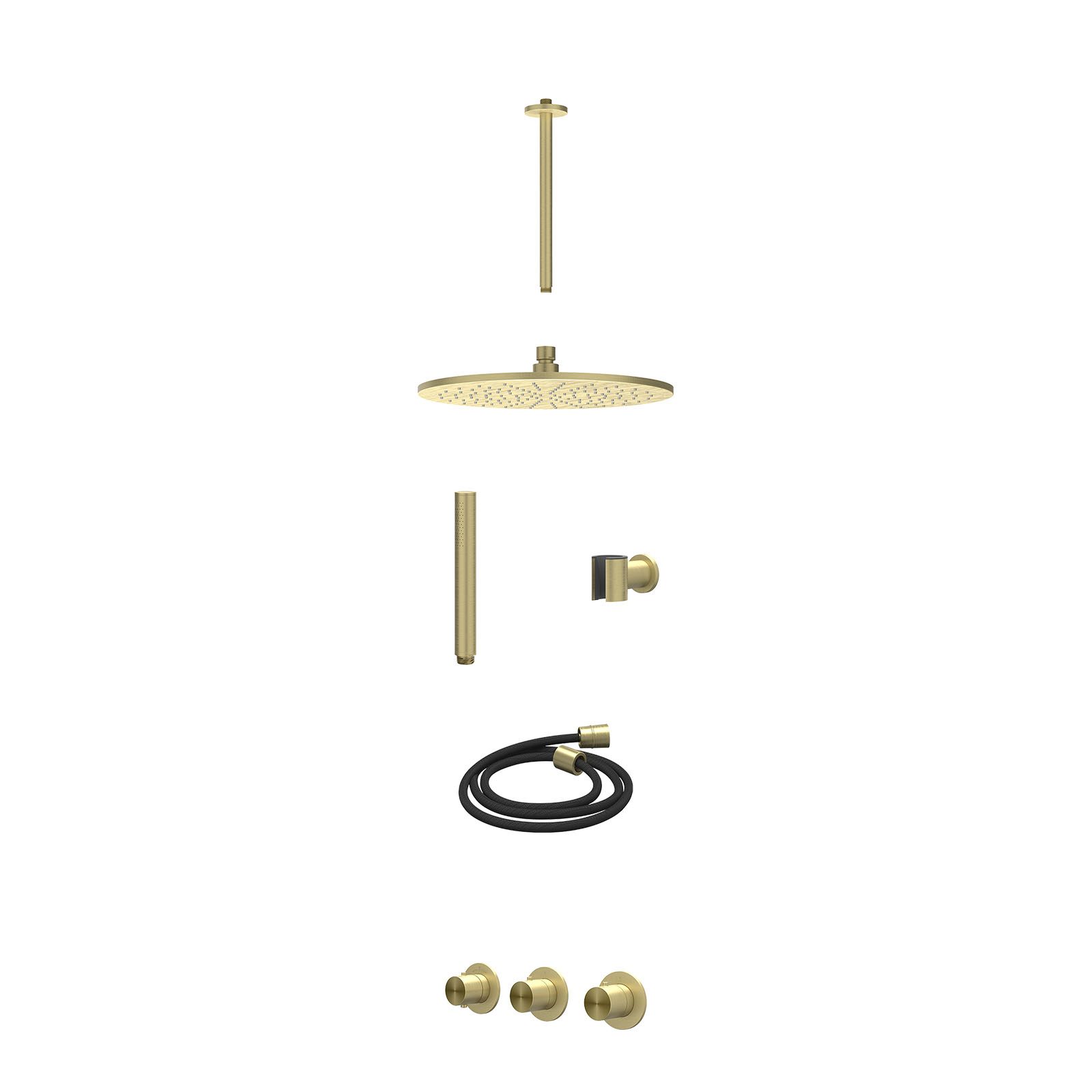 IVY Concord Regendoucheset inbouw 2 stopkranen RVS316 - 30cm medium - plafond 30cm - wandhouder - staafhanddouche - excl. inbouwbox - Geborsteld mat goud