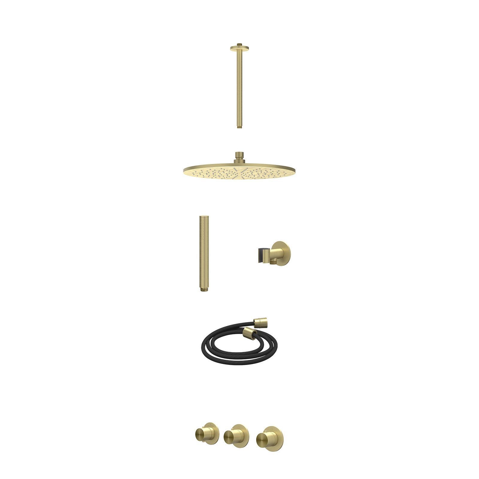 IVY Concord Regendoucheset inbouw 2 stopkranen RVS316 - 30cm medium - plafond 30cm - glijstang - staafhanddouche - excl. inbouwbox - Geborsteld mat goud