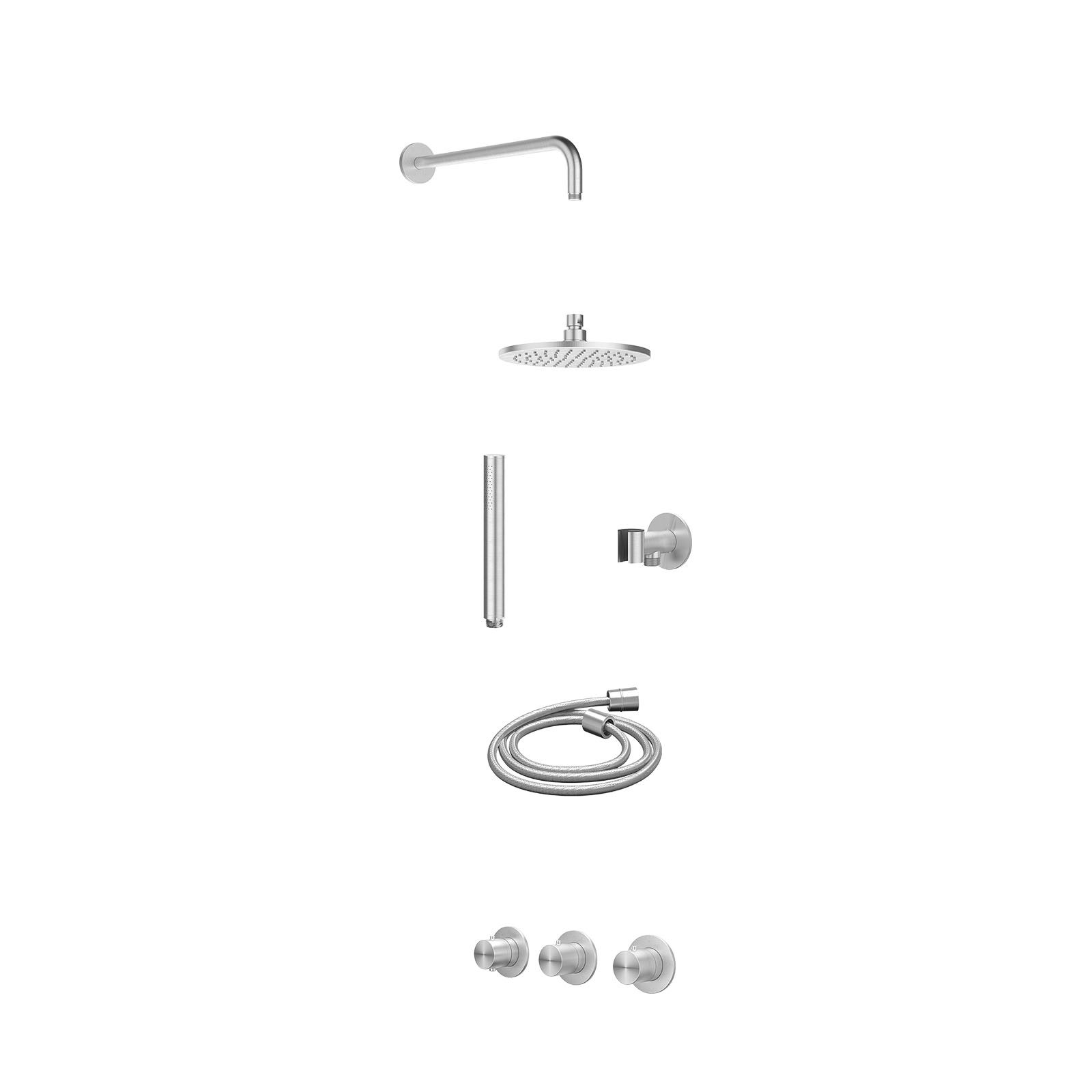 IVY Concord Regendoucheset inbouw 2 stopkranen RVS316 - 20cm medium - wandarm - glijstang - staafhanddouche - excl. inbouwbox - RVS geborsteld