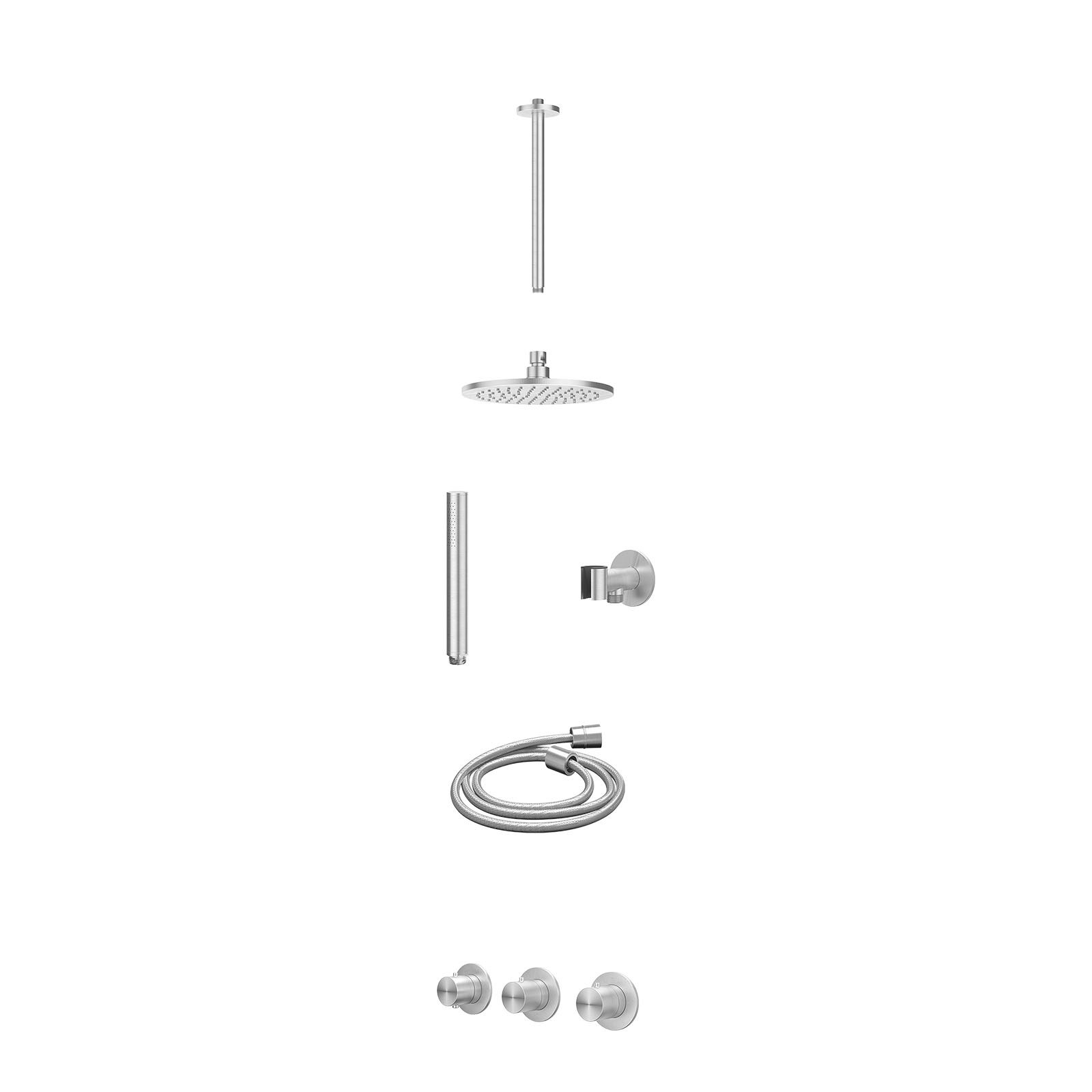 IVY Concord Regendoucheset inbouw 2 stopkranen RVS316 - 20cm medium - plafond 30cm - glijstang - staafhanddouche - excl. inbouwbox - RVS geborsteld