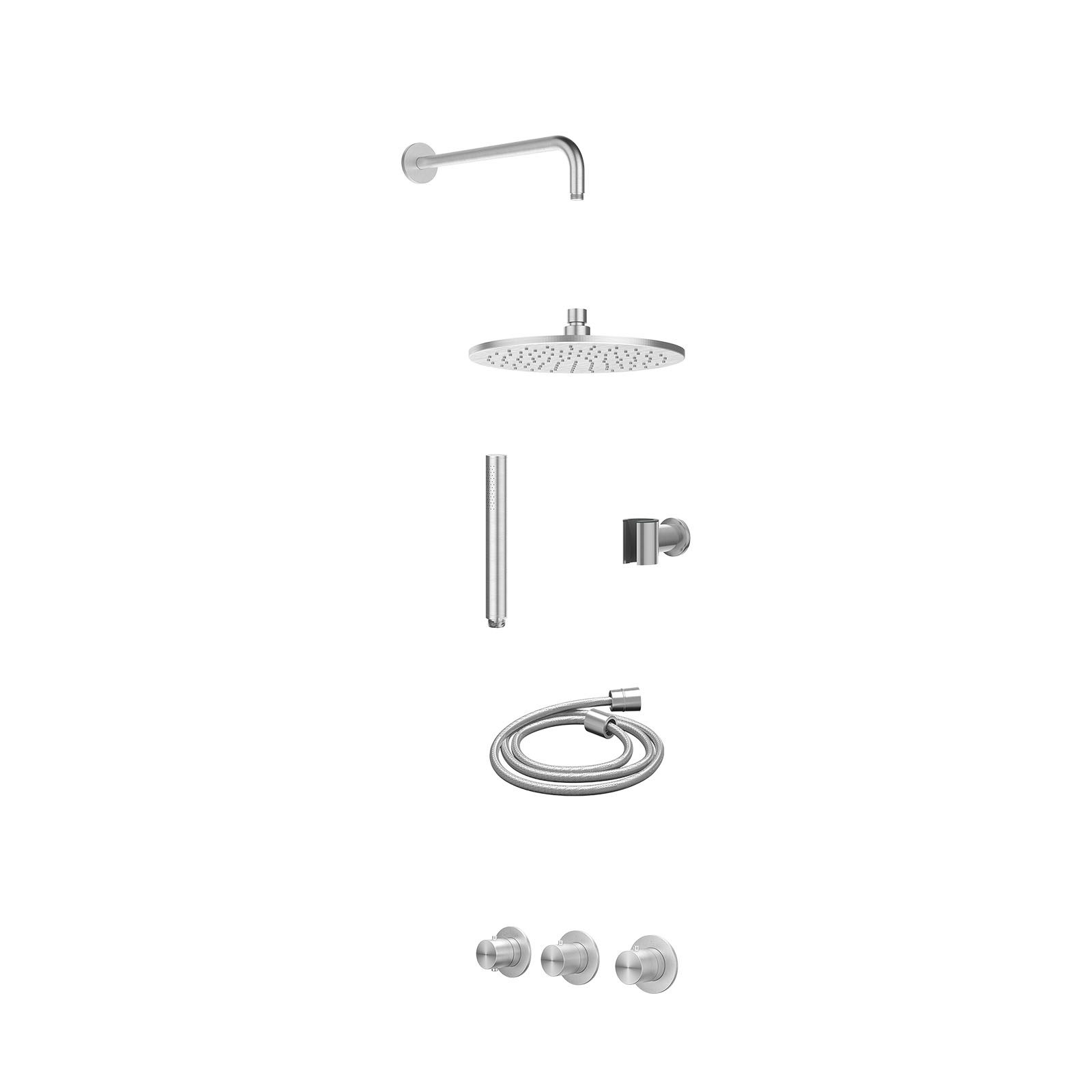 IVY Concord Regendoucheset inbouw 2 stopkranen RVS316 - 25cm medium - wandarm - wandhouder - staafhanddouche - excl. inbouwbox - RVS geborsteld