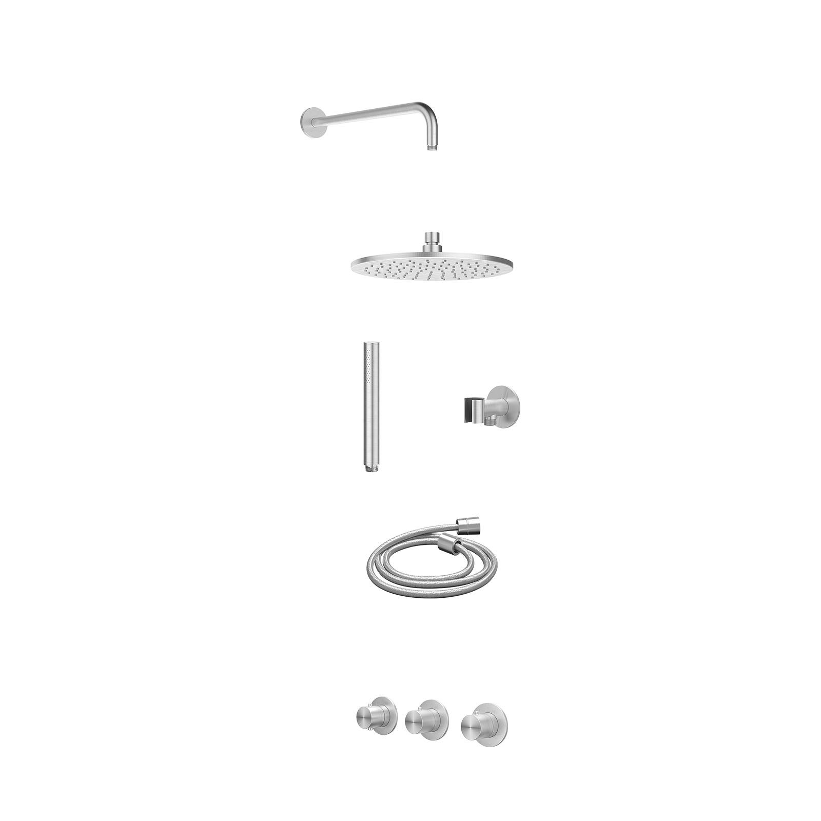 IVY Concord Regendoucheset inbouw 2 stopkranen RVS316 - 25cm medium - wandarm - glijstang - staafhanddouche - excl. inbouwbox - RVS geborsteld