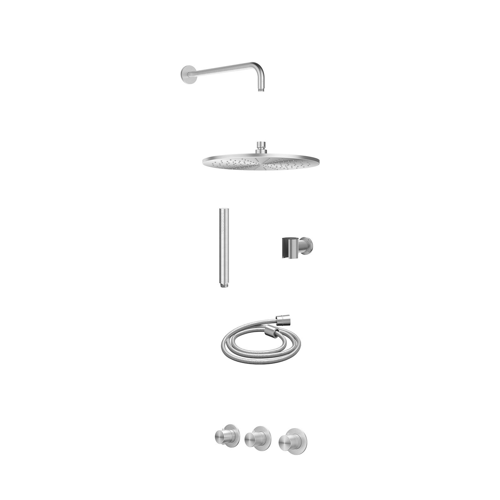 IVY Concord Regendoucheset inbouw 2 stopkranen RVS316 - 30cm medium - wandarm - wandhouder - staafhanddouche - excl. inbouwbox - RVS geborsteld