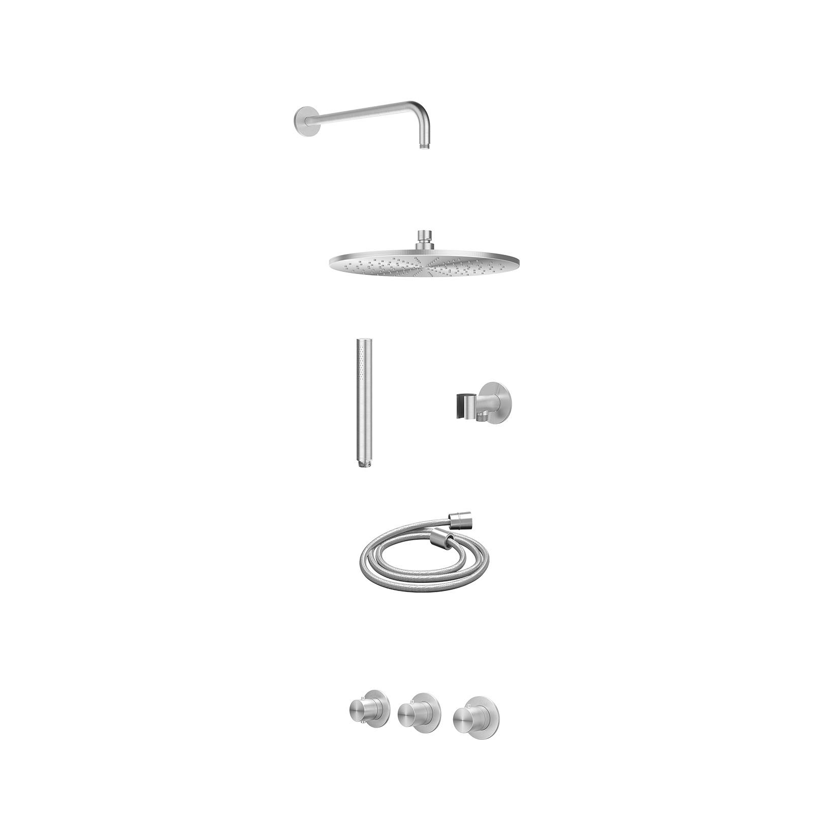 IVY Concord Regendoucheset inbouw 2 stopkranen RVS316 - 30cm medium - wandarm - glijstang - staafhanddouche - excl. inbouwbox - RVS geborsteld