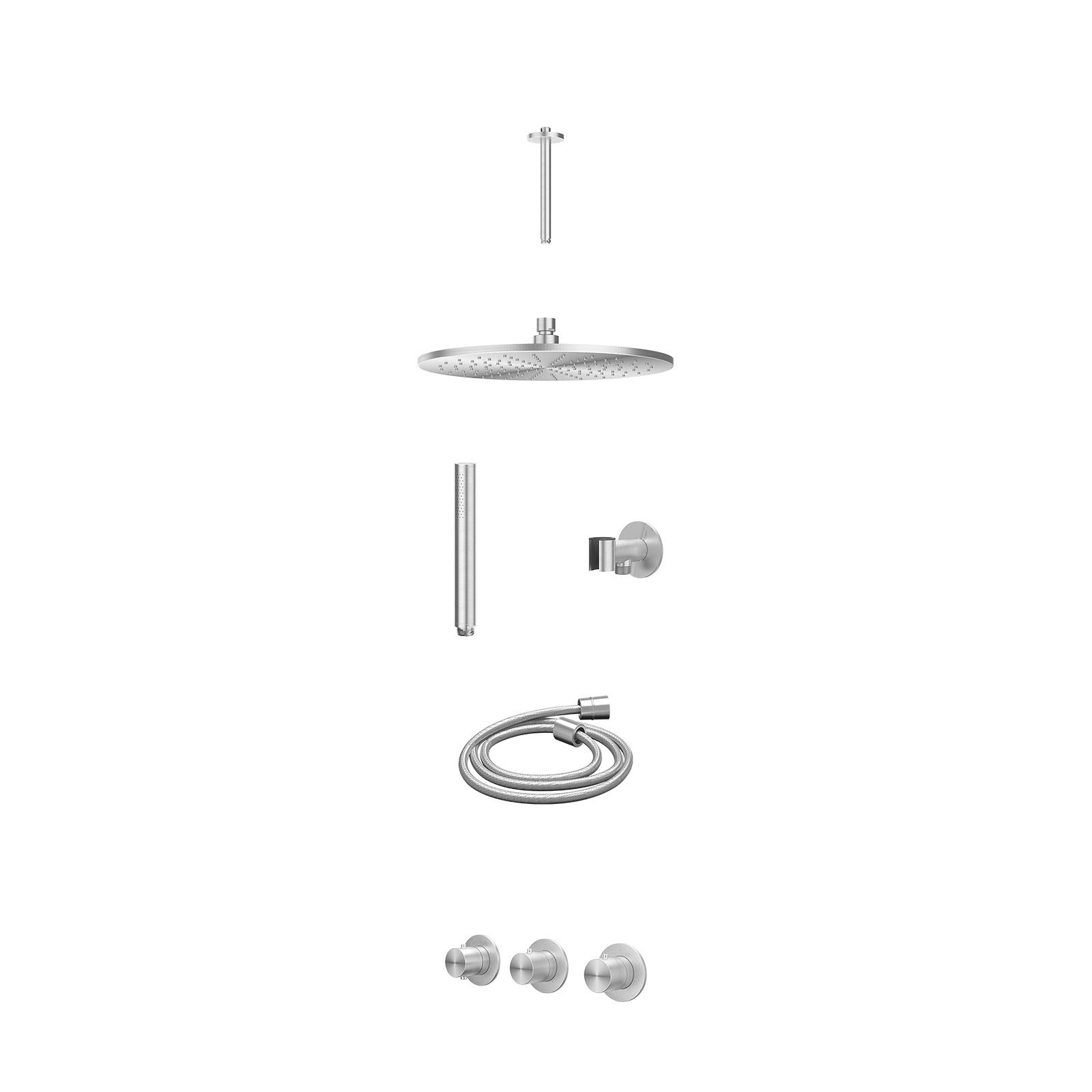 IVY Concord Regendoucheset inbouw 2 stopkranen RVS316 - 30cm medium - plafond 20cm - glijstang - staafhanddouche - excl. inbouwbox - RVS geborsteld