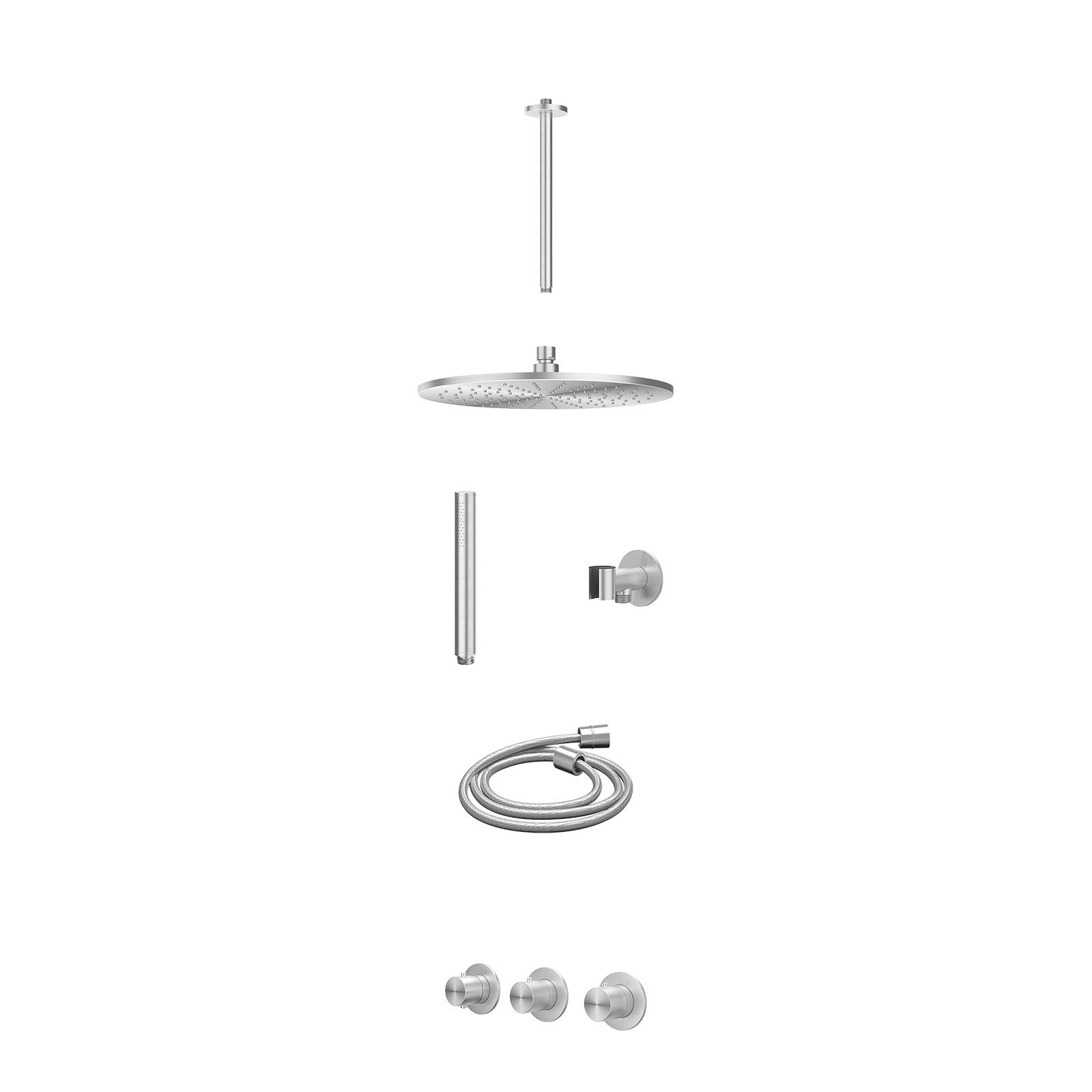 IVY Concord Regendoucheset inbouw 2 stopkranen RVS316 - 30cm medium - plafond 30cm - glijstang - staafhanddouche - excl. inbouwbox - RVS geborsteld